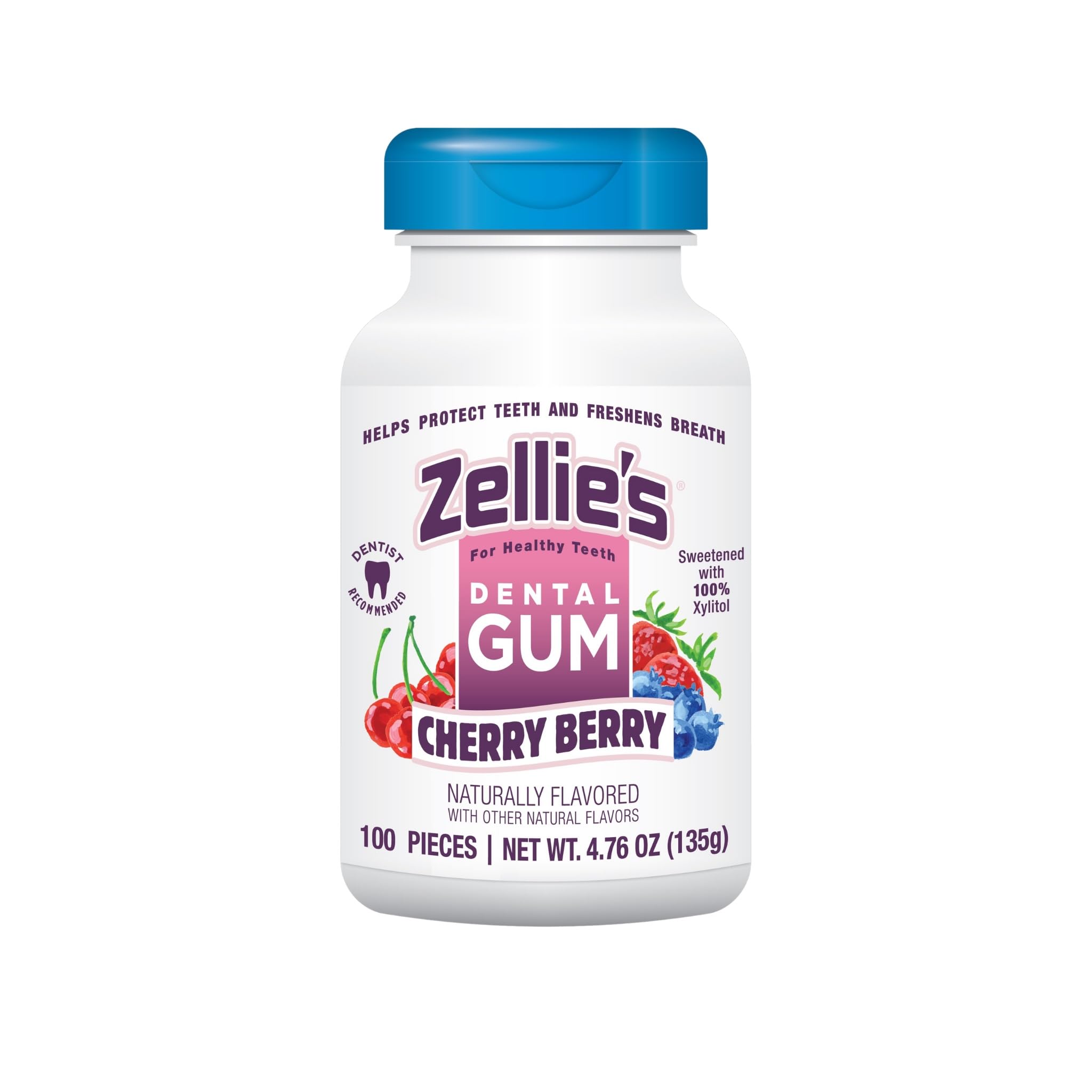Zellies Xylitol Sugar Free Cherry Berry Chewing Gum | 100 Count