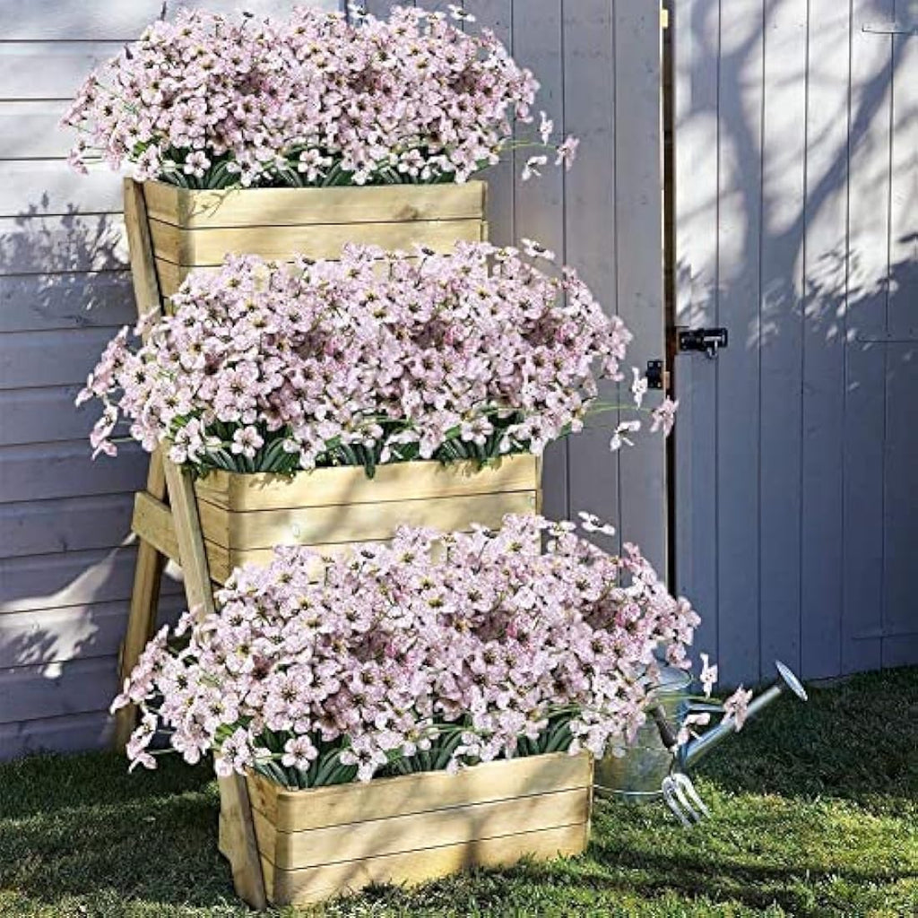 UV Resistant Artificial Flowers – 12 Bundles Faux White Silk