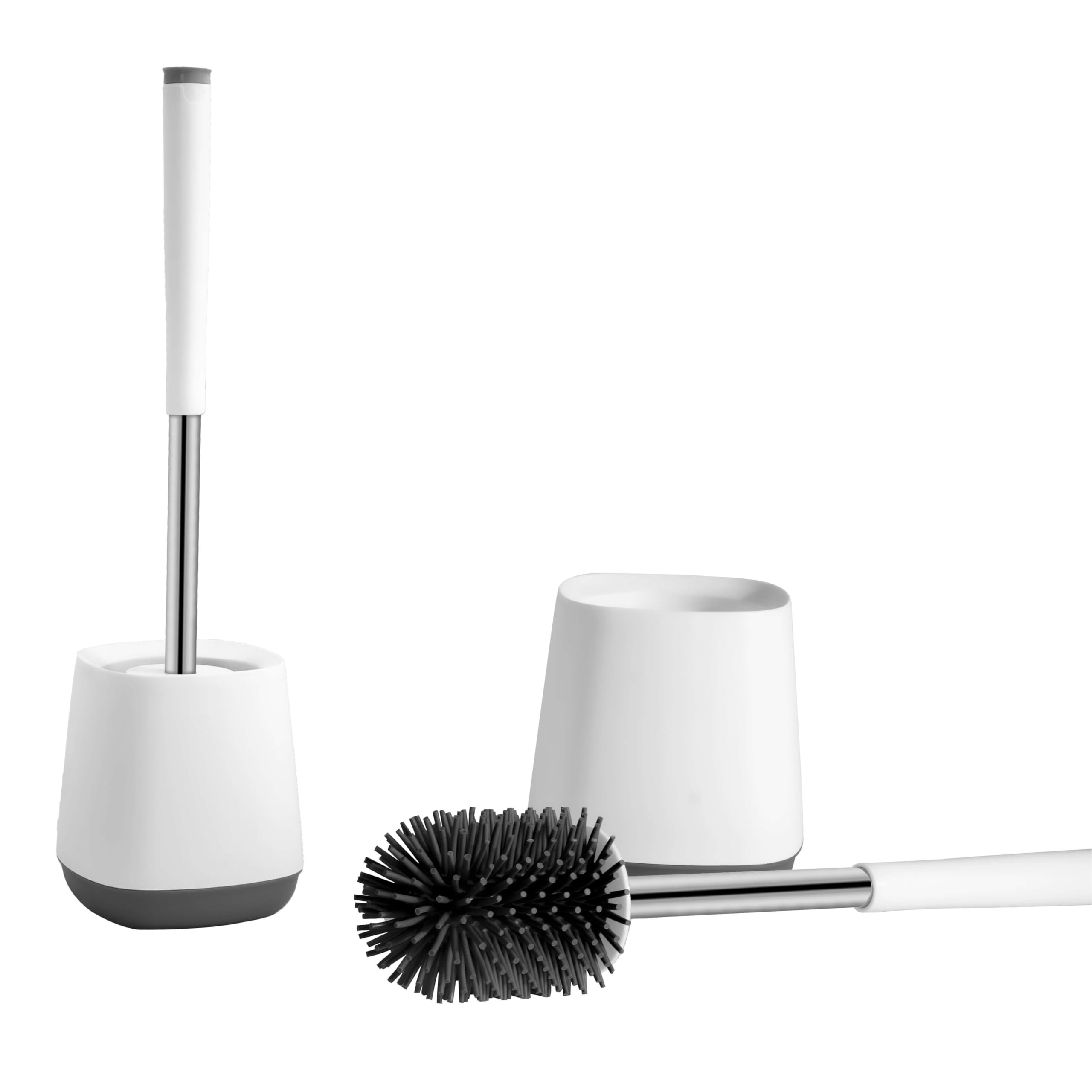 Silicone Toilet Brush Set with Stainless Steel Handle, 2-Pack