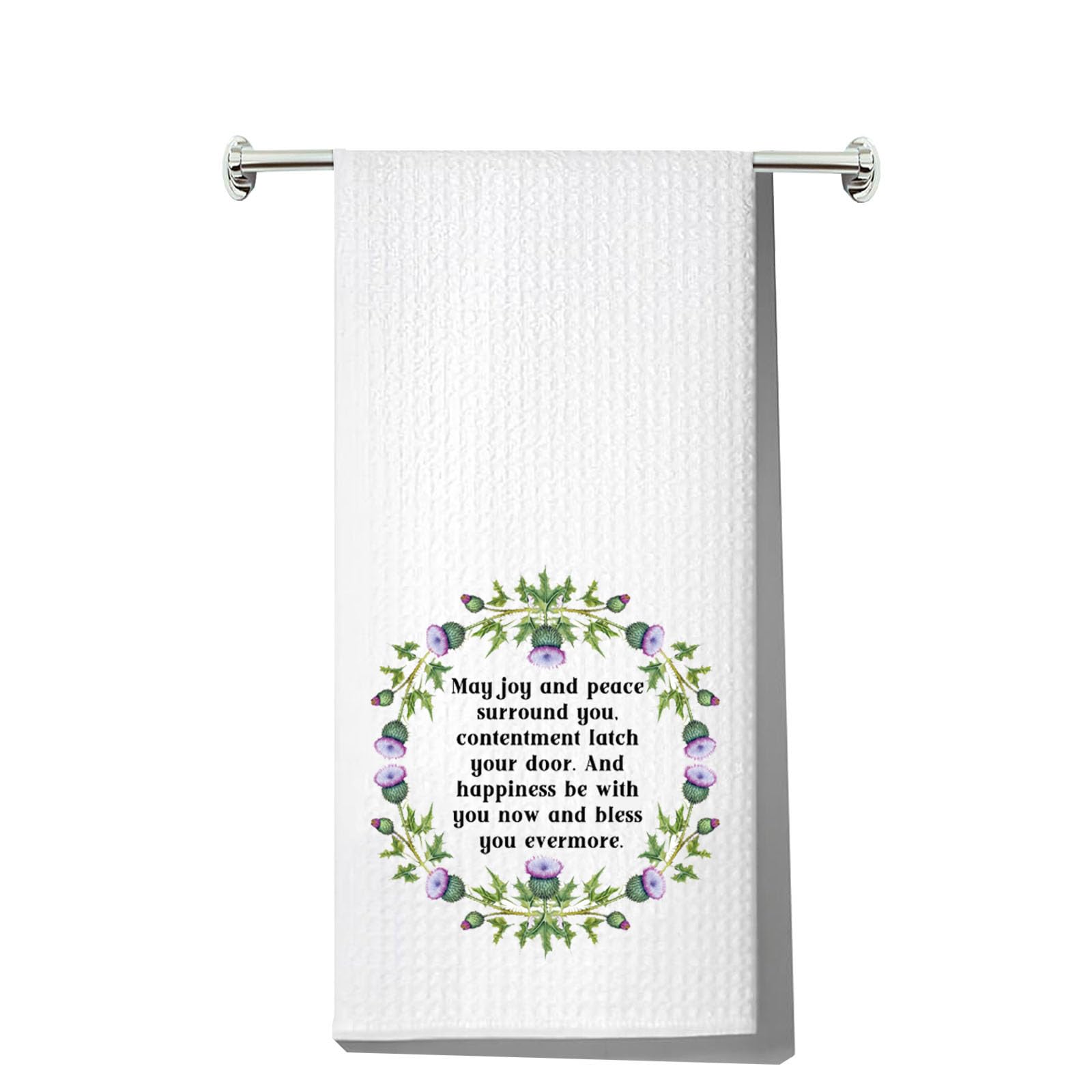 MYSOMY Scottish Thistle Waffle Weave Kitchen Towel | 16x24 Blessing Gift