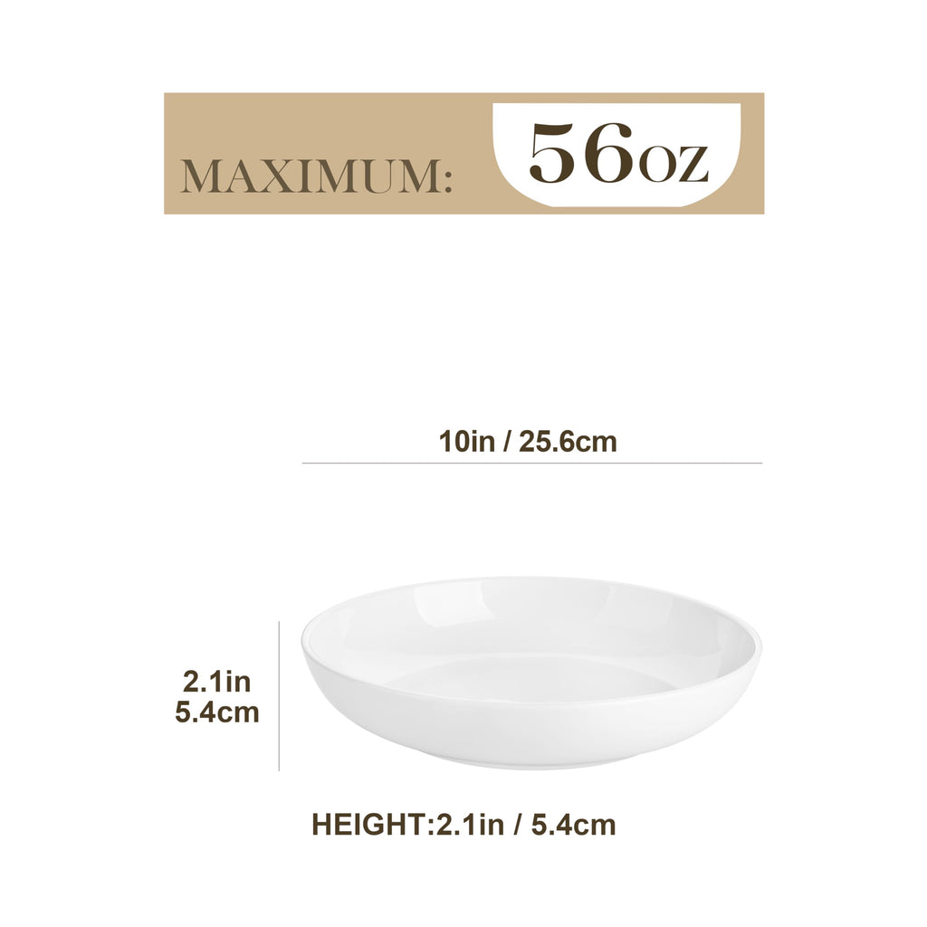 MALACASA 10 Inch Large Pasta Bowls - Set of 4 White Ceramic Salad Bowls