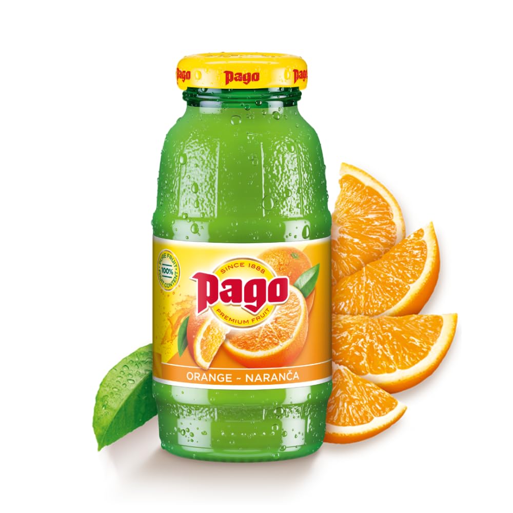 Pago Orange Juice - 100% Natural & Vegan - 200ml Glass Bottle (Pack of 12)