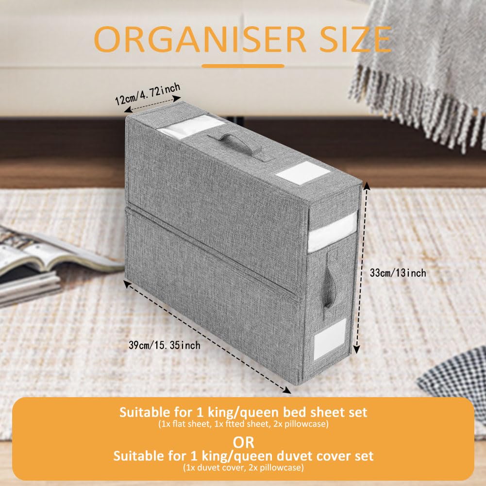 WANGIRL 6 Pack Bed Sheet Organiser – Foldable Linen Storage Box, Grey
