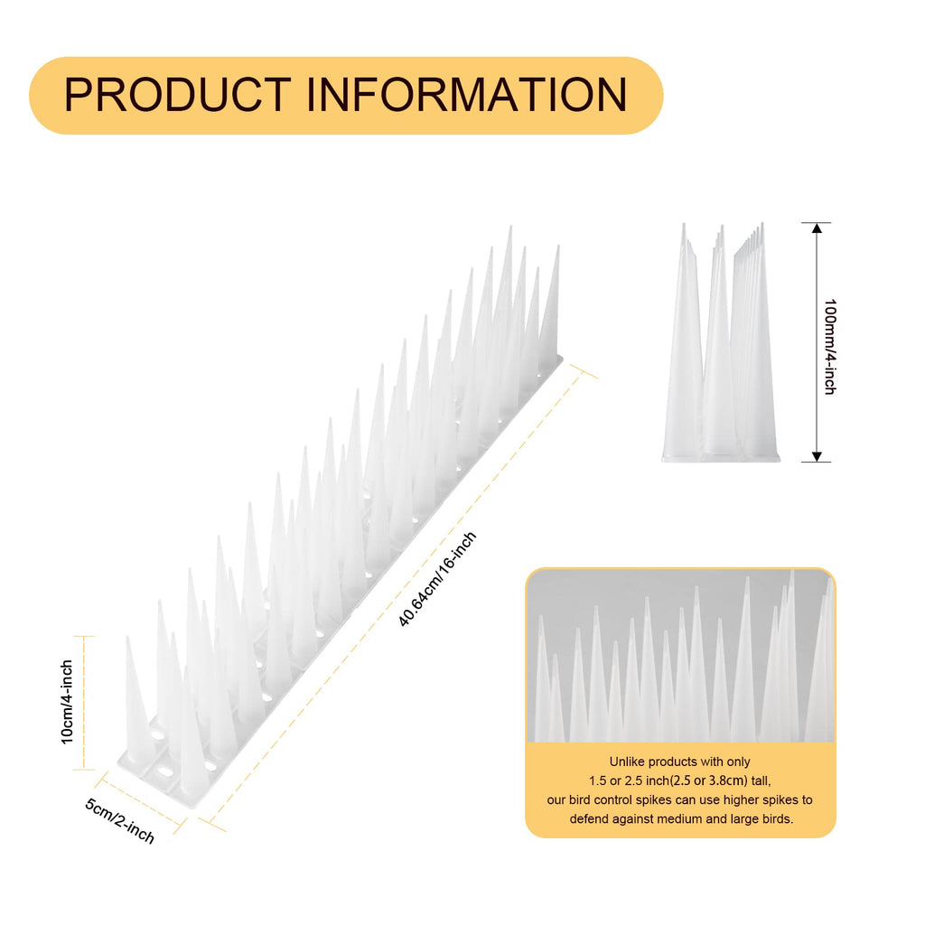 OFFO Bird Spikes 12m | 10cm High Pigeon Deterrent for Fences - Frosted Clear