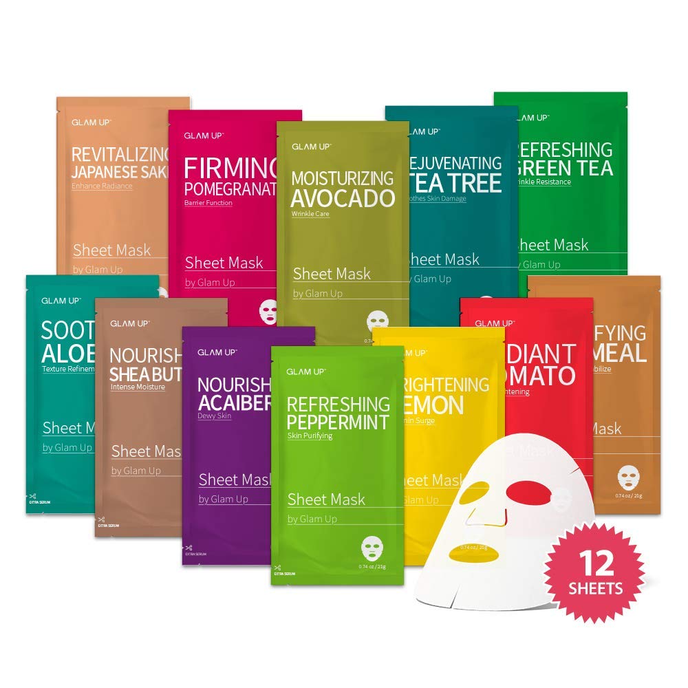 Glam Up Korean Sheet Mask Set - 12 Variation Nature Facial Mask Pack