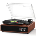 FYDEE Bluetooth Vinyl Record Player – 3-Speed Belt Driven Turntable, Mahogany