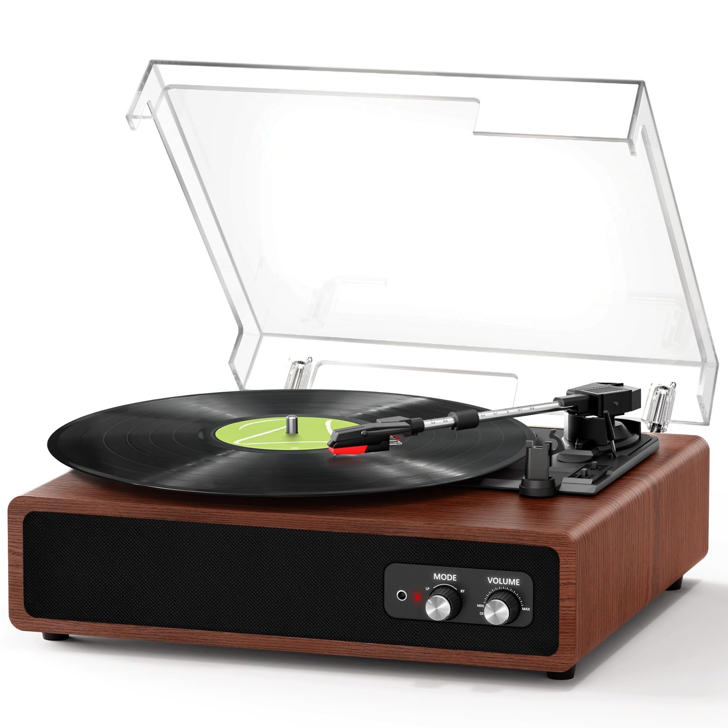 FYDEE Bluetooth Vinyl Record Player – 3-Speed Belt Driven Turntable, Mahogany