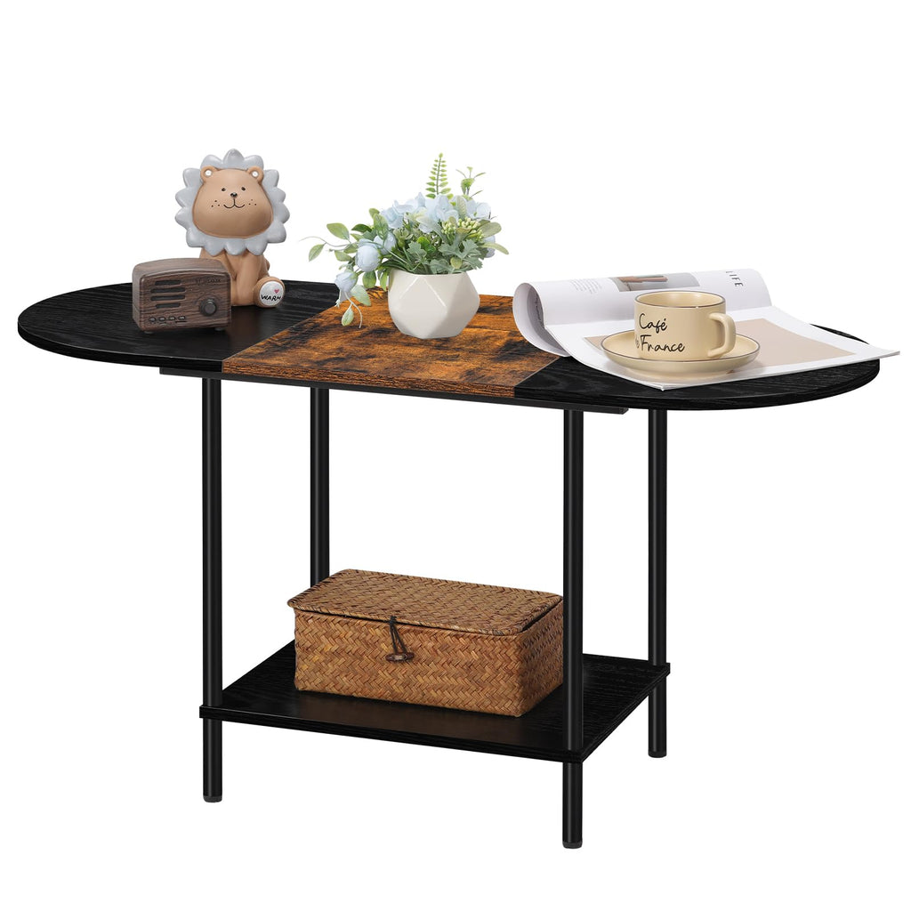 Shinoske Industrial Oval Coffee Table with Storage Shelf – Wood & Metal