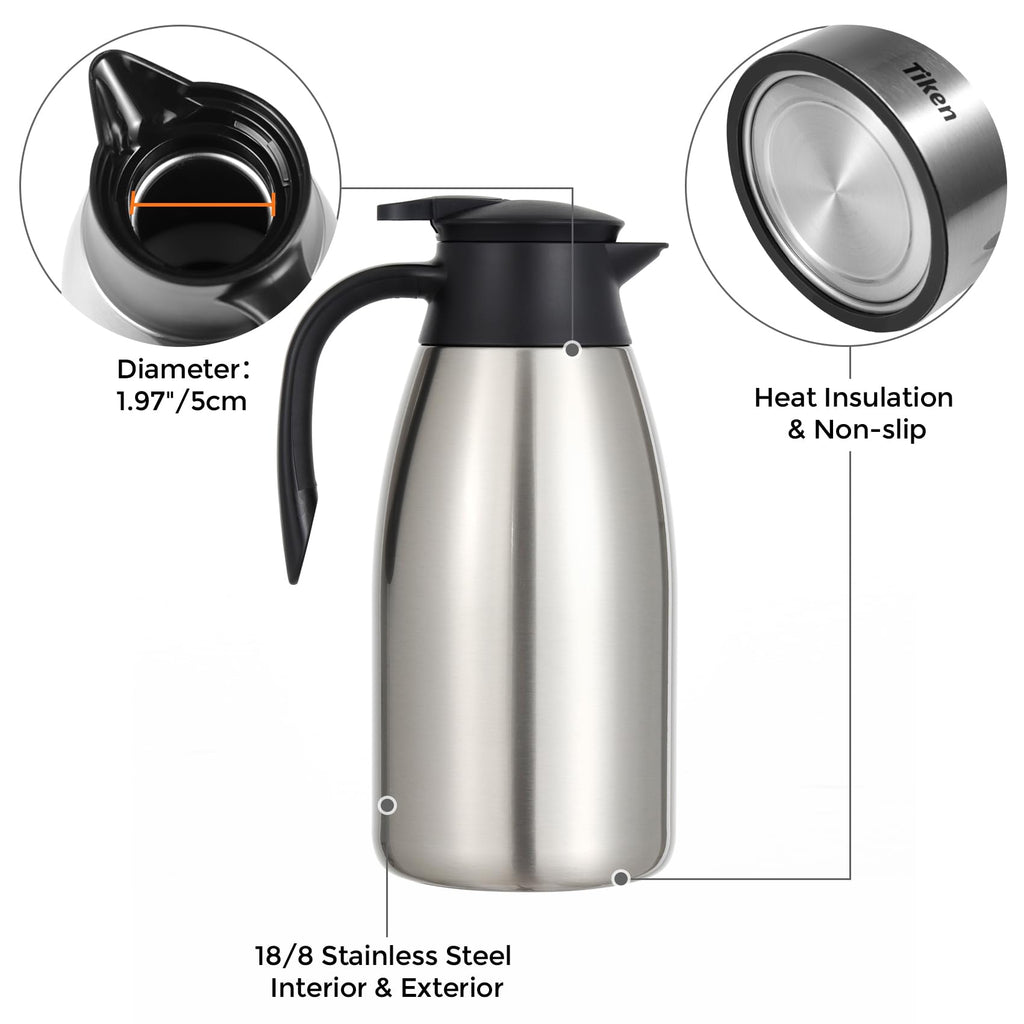 Tiken 2.5L Thermal Coffee Carafe – Stainless Steel Vacuum Insulated Jug