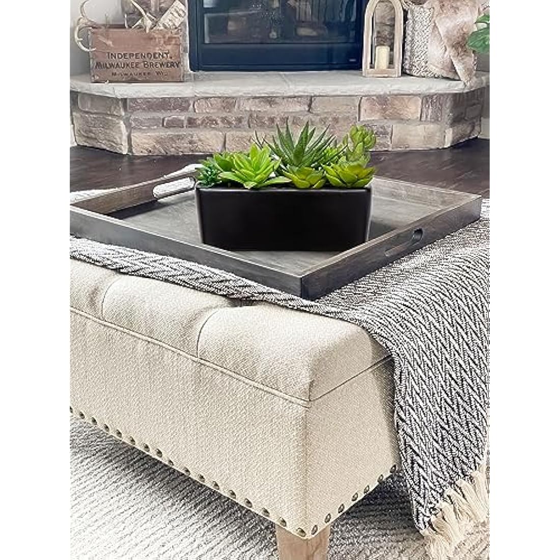 Briful 2-Pack Artificial Succulents in Black Ceramic Pots | Faux Plants