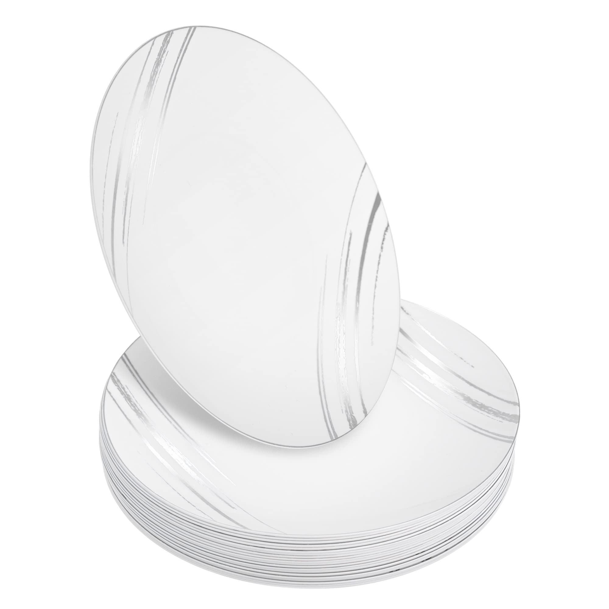 Stackables 20-Pack 9-Inch Reusable Hard Plastic Plates - White and Silver