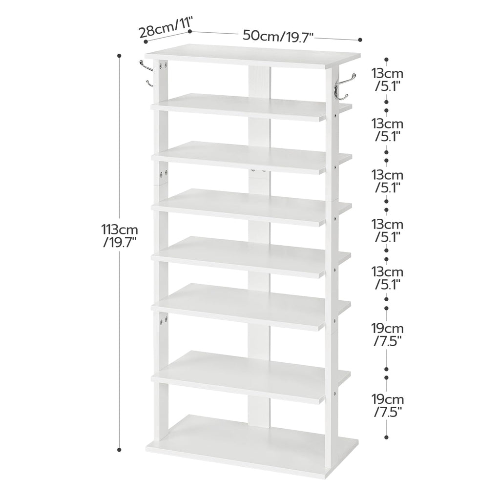 HOOBRO 8-Tier Narrow Shoe Rack – White Wooden Vertical Storage Tower