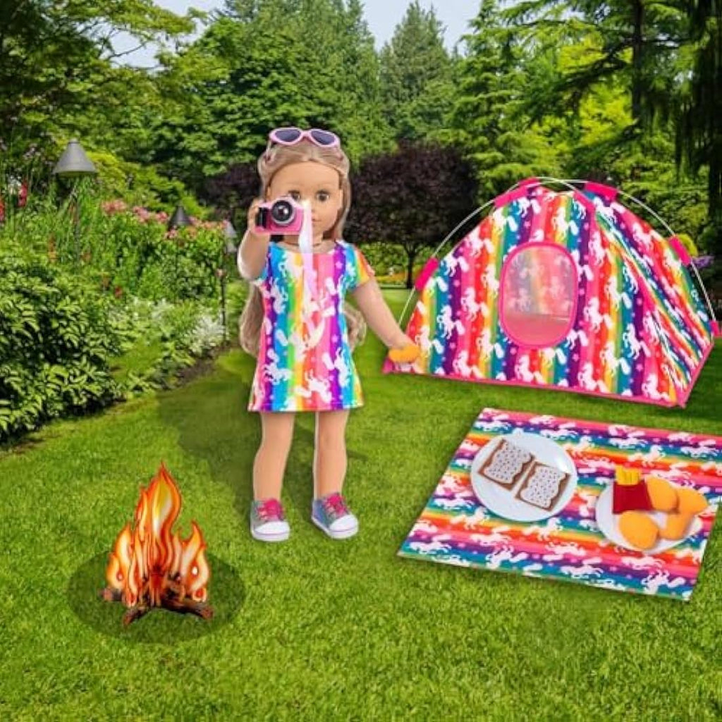 18 Inch Doll Camping Tent Set – Unicorn Playset & Accessories