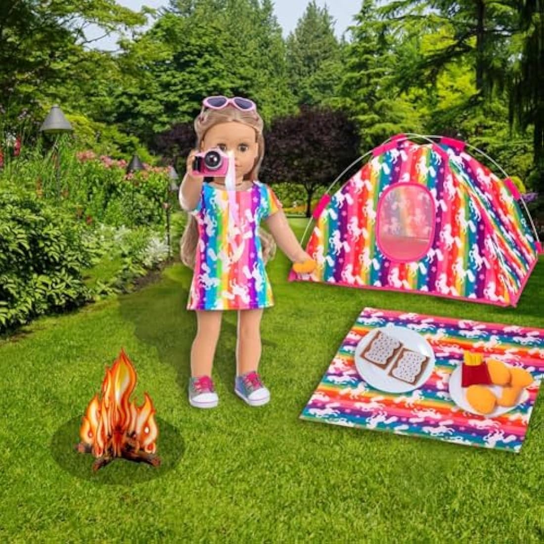 18 Inch Doll Camping Tent Set – Unicorn Playset & Accessories