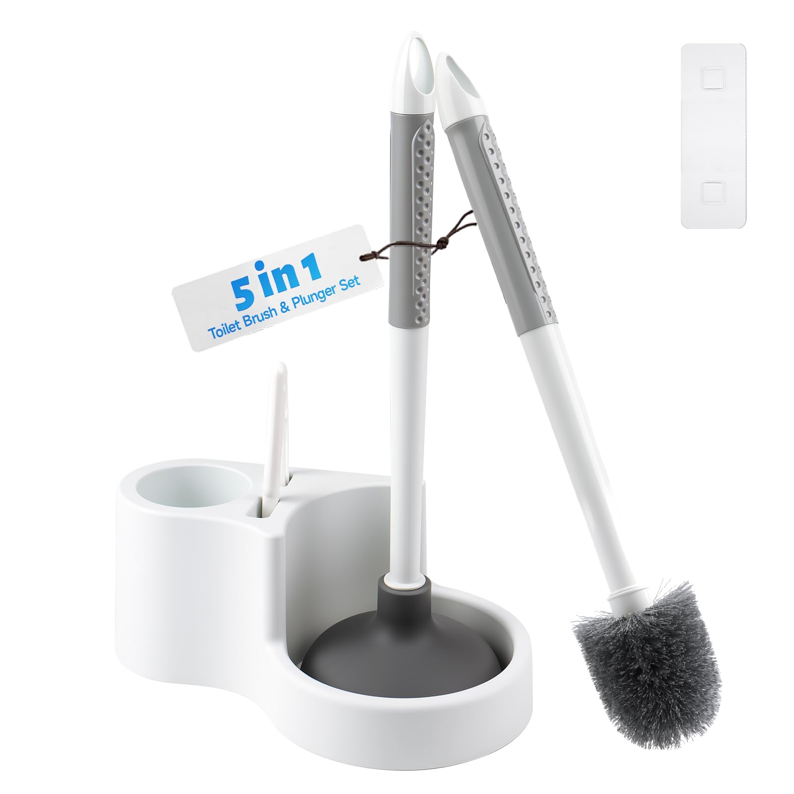 Topsky 5-in-1 Toilet Brush and Plunger Set with Holder - White