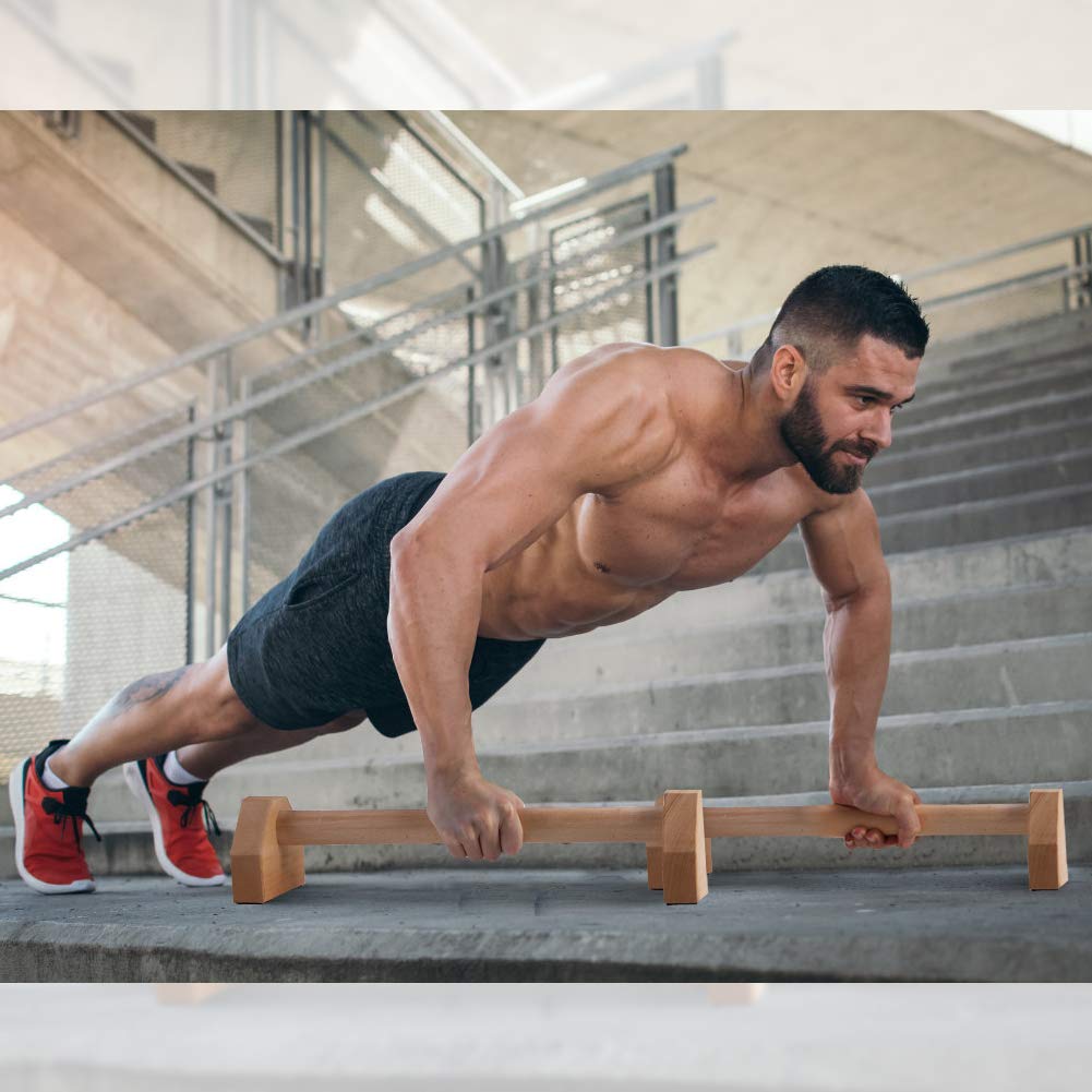 PELLOR Wooden Push-up Bars – Non-Slip I-Shaped Parallettes Stands