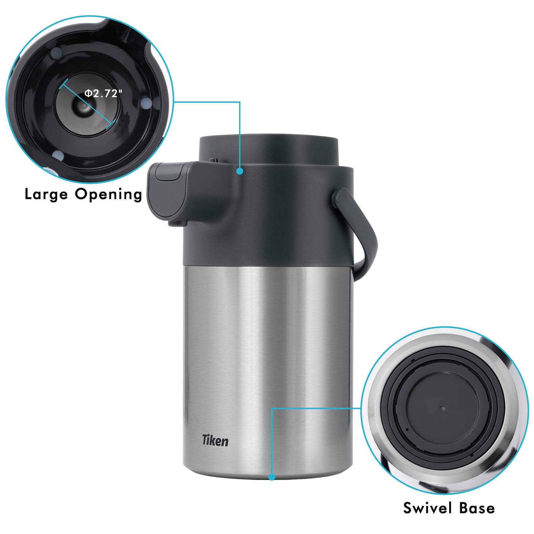 Tiken 3L Airpot Coffee Dispenser | Stainless Steel Thermal Carafe