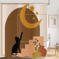 Hnmdmyi Boho Cat Shower Curtain – Mid Century Abstract Polyester, 180x200cm