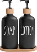 Jolof Store Glass Soap Dispenser Set with Bamboo Tray – Black Farmhouse