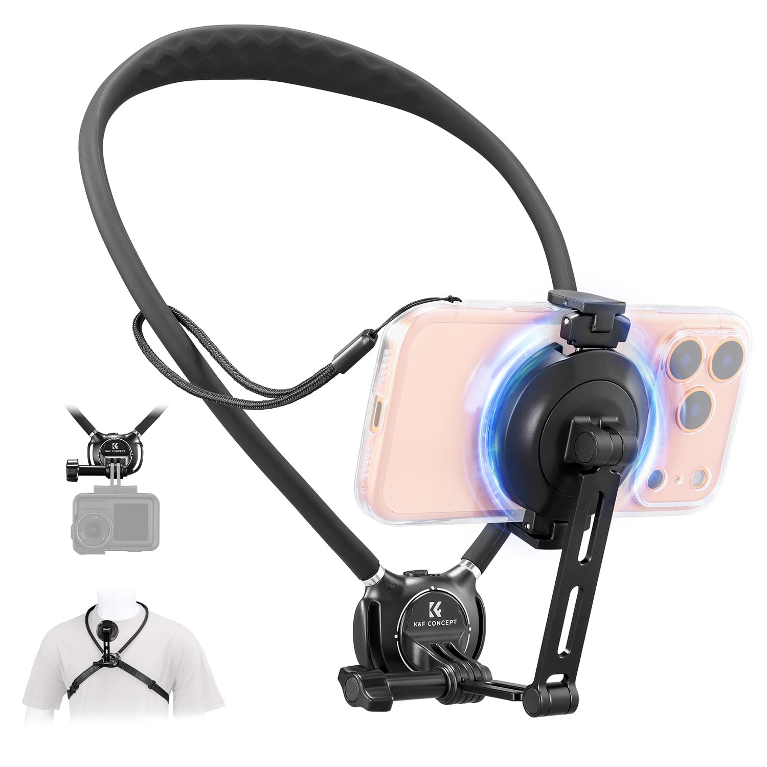 K&F CONCEPT Magnetic Neck Phone Holder | 2-in-1 POV Selfie Mount