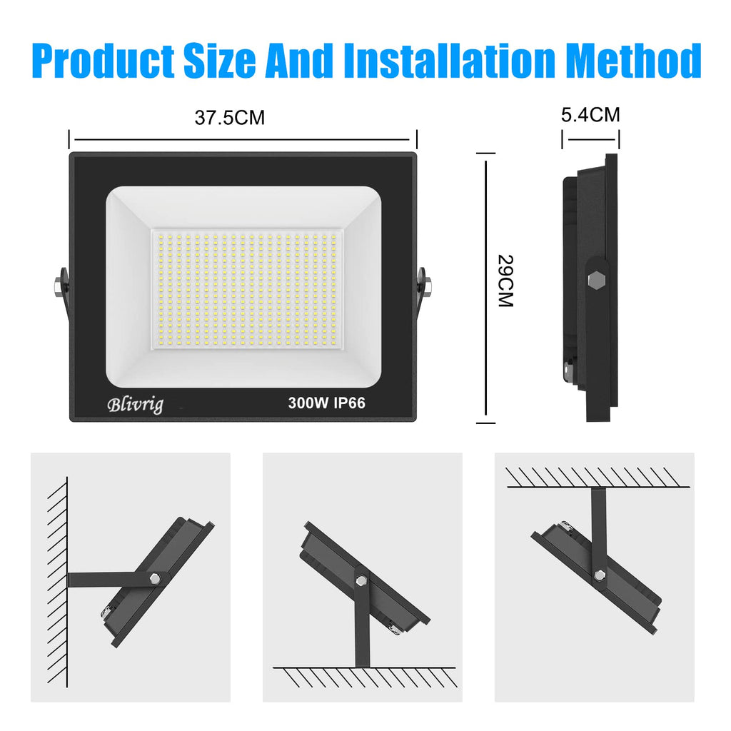 Blivrig 300W LED Floodlight – 30000LM IP66 Waterproof Outdoor Spotlight