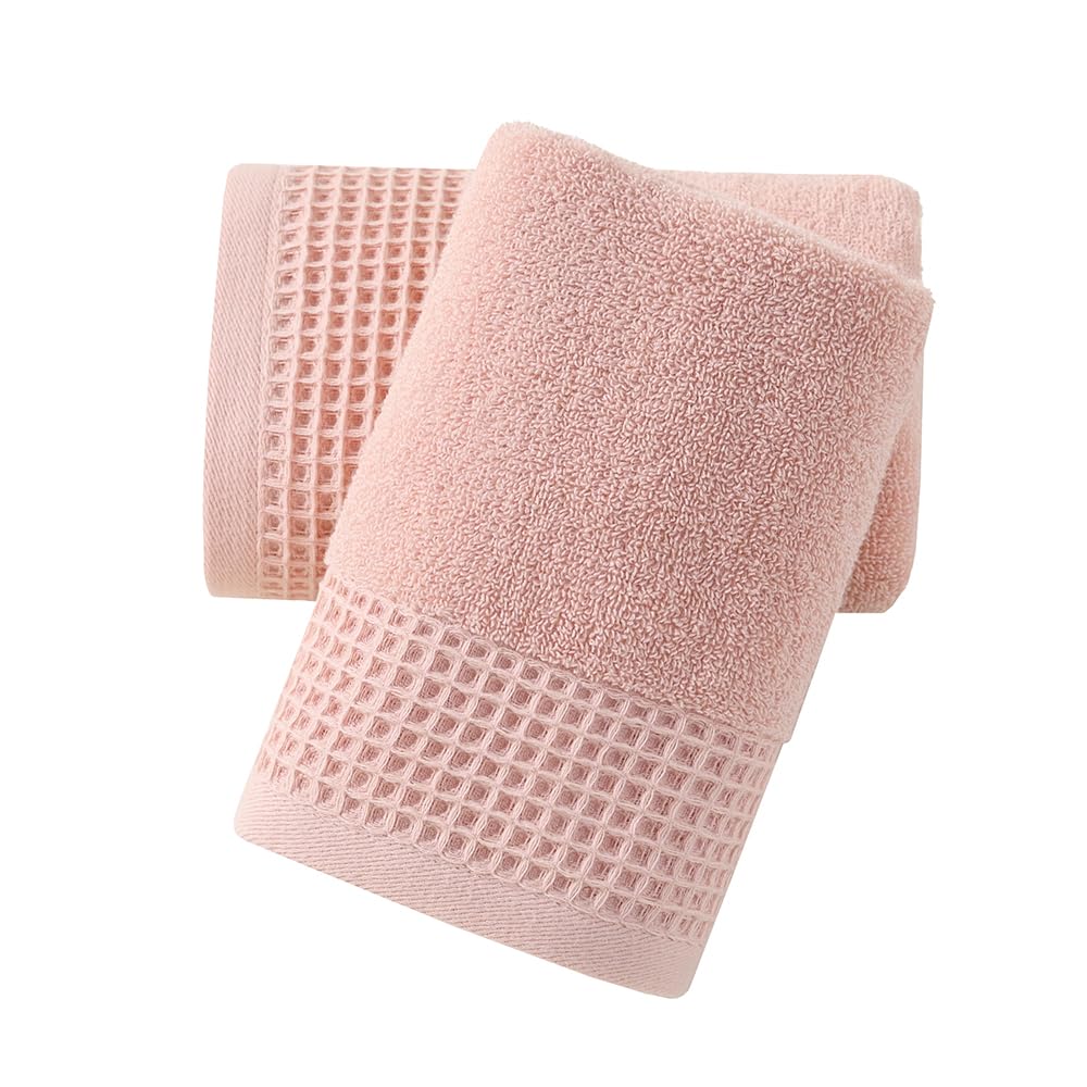 Pink Cotton Hand Towels – Waffle & Terry Weave – Set of 2