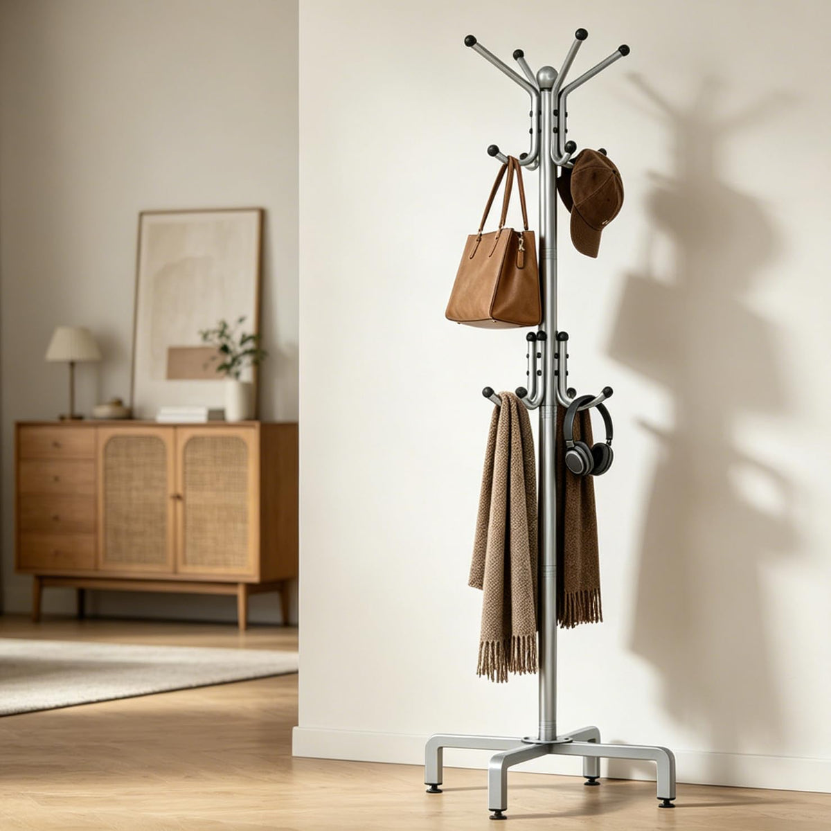 chunyangjingpin Coat Rack Stand with Adjustable Square Feet & Decorative Ball, 178 x 54 x 40cm Metal Coat Tree - image 3