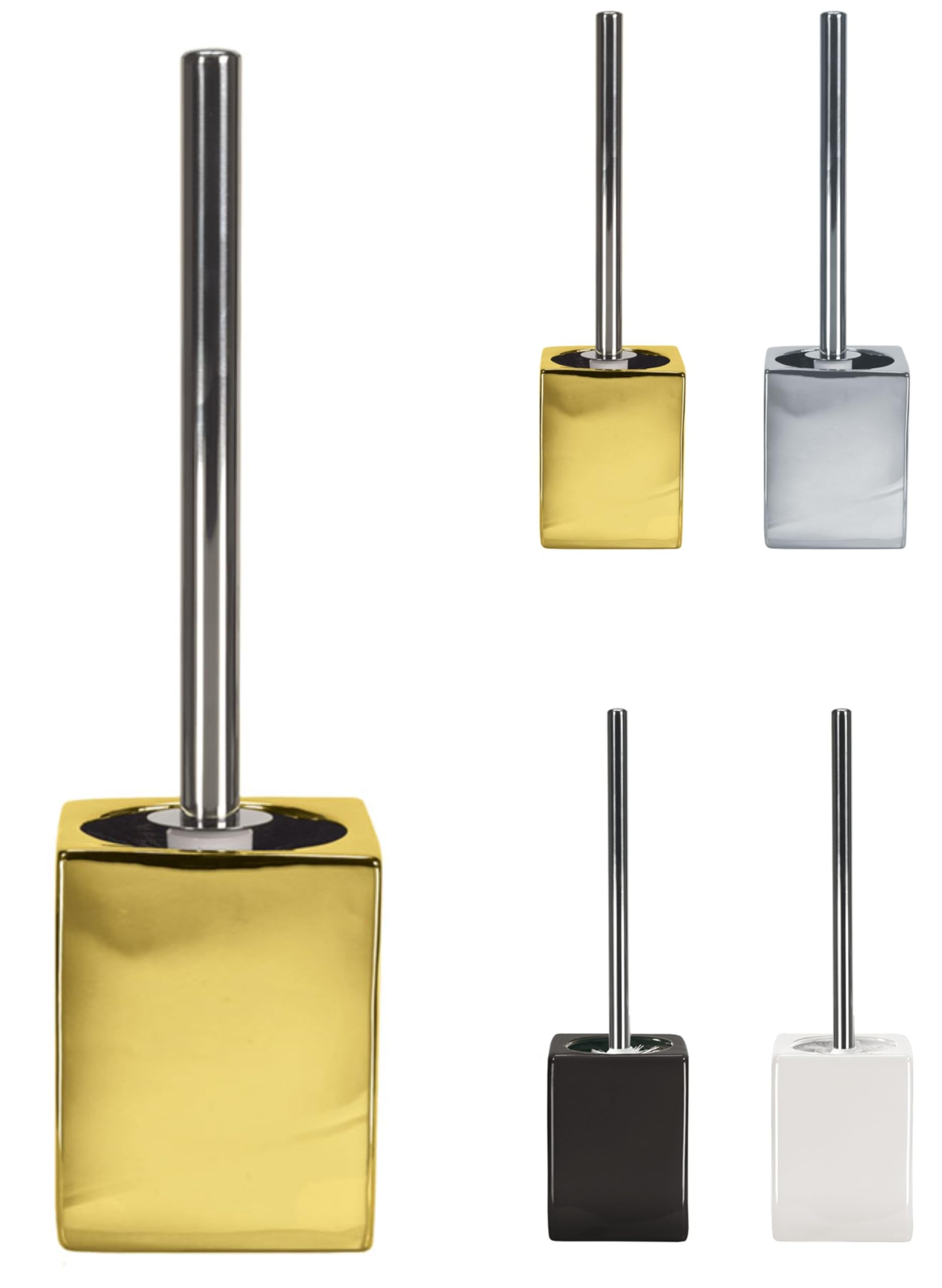 KW Flash Ceramic Toilet Brush and Holder with Stainless Steel Handle - Gold
