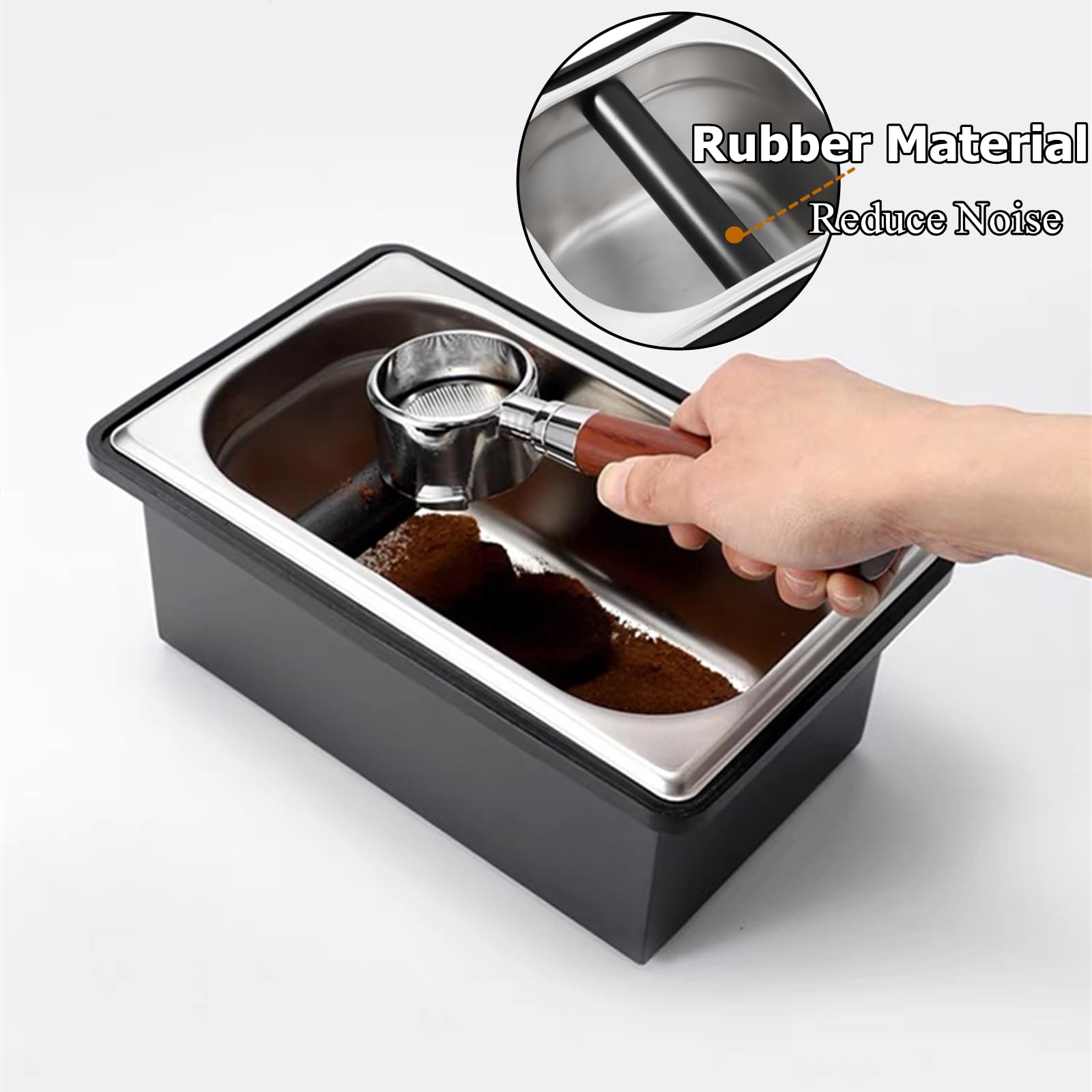 Gocoffun Large Stainless Steel Espresso Coffee Knock Box with Rubber Bar
