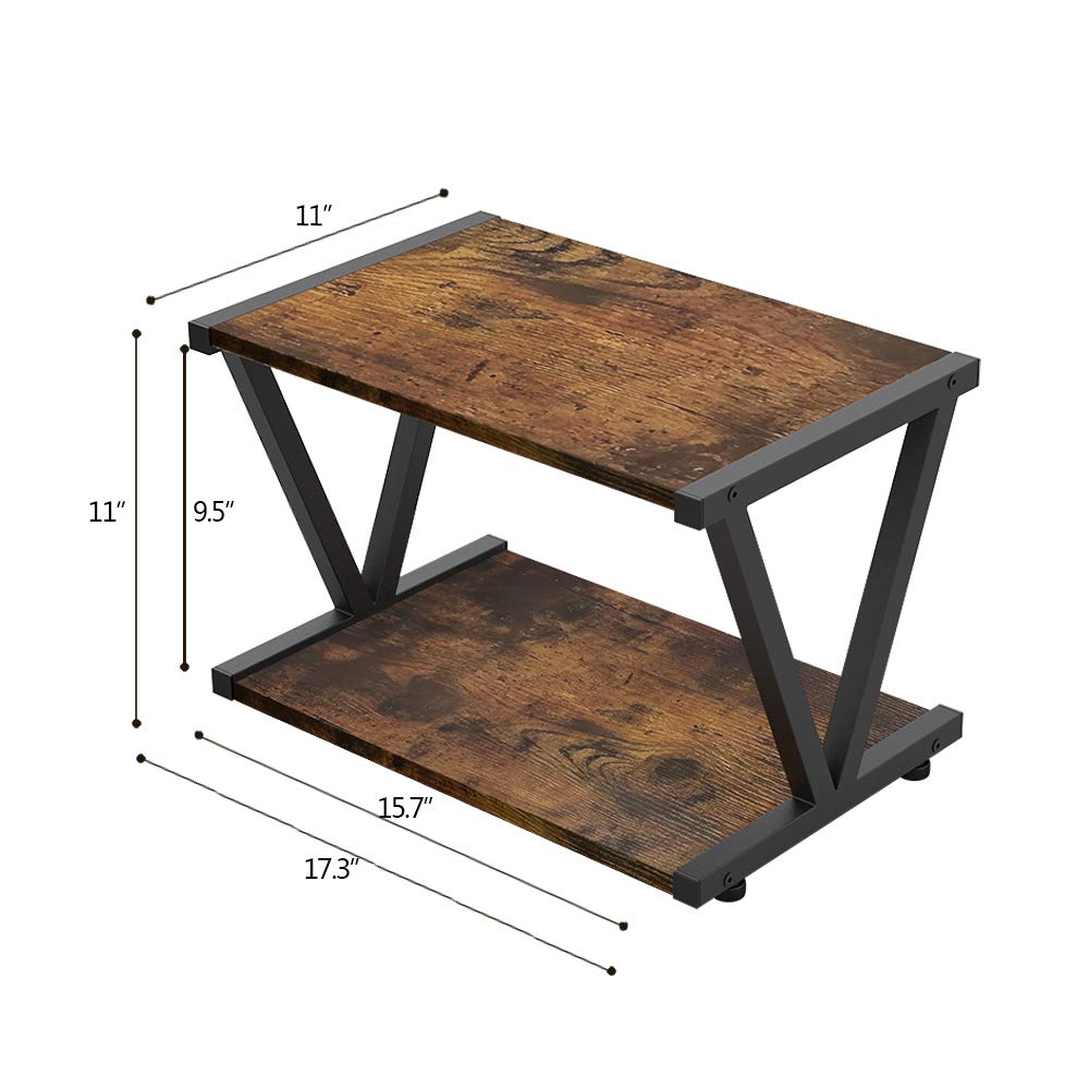 VEDECASA 2-Tier Printer Stand | Brown Wood Under Desk Storage with Wheels