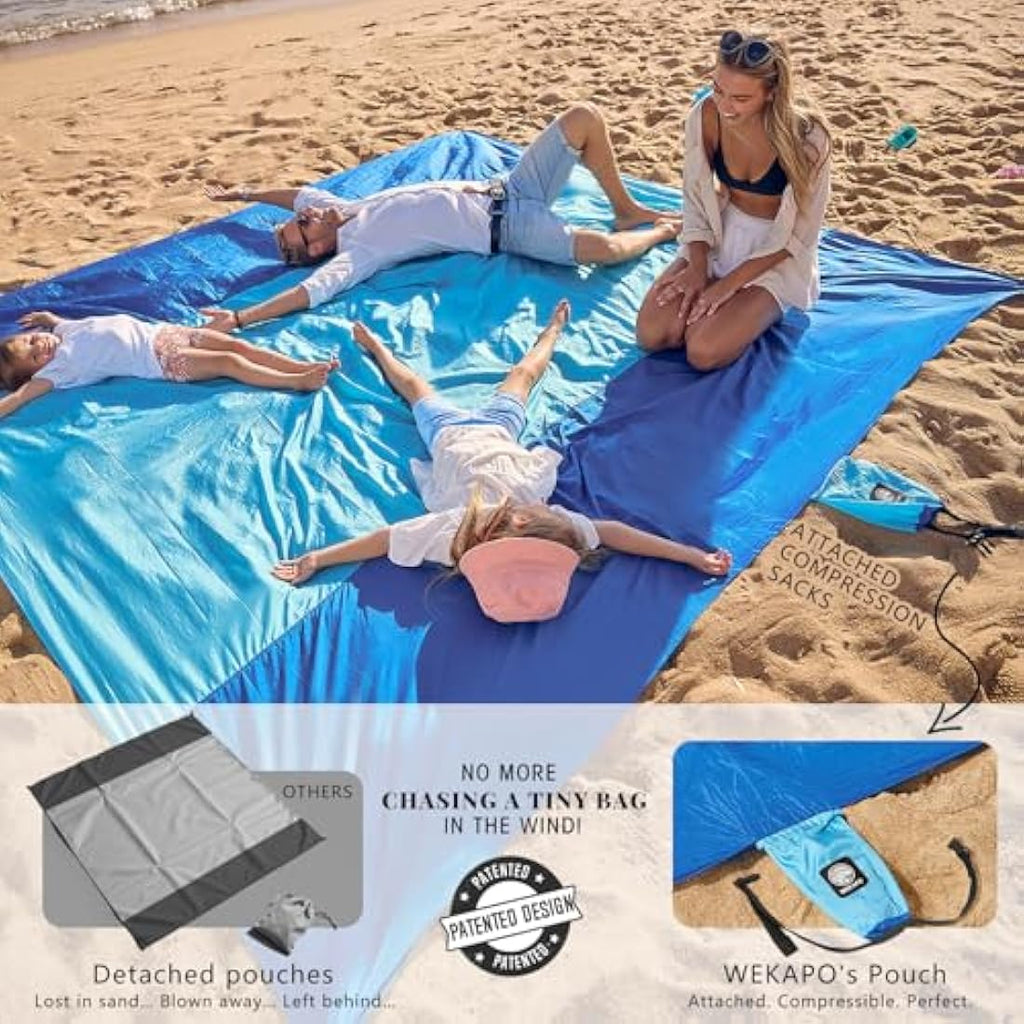 Wekapo Sand Free Beach Blanket | 10'x9' Oversized Ripstop Nylon Mat