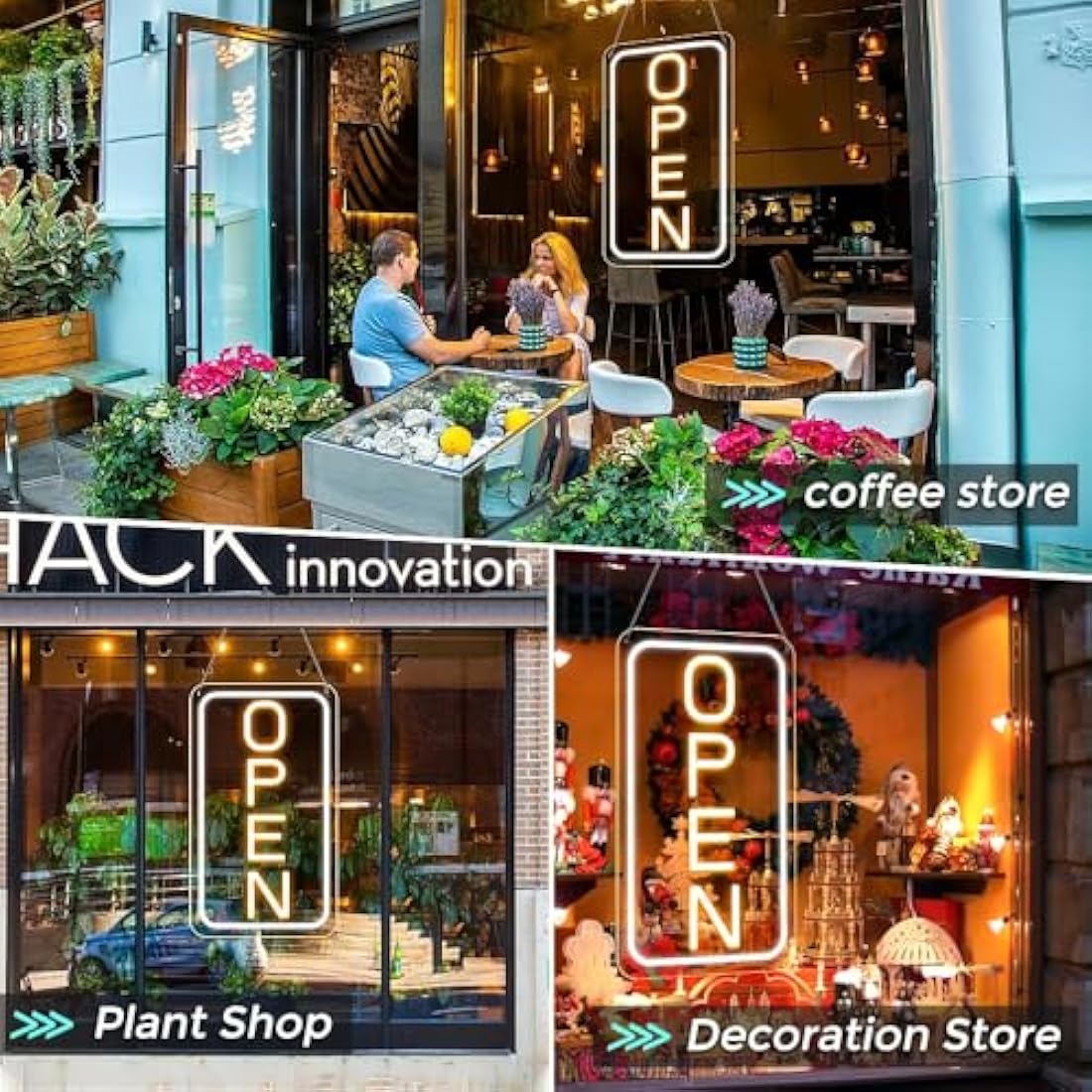 LightingWill LED Neon Open Sign | 23x12 Vertical Yellow & White Business Sign