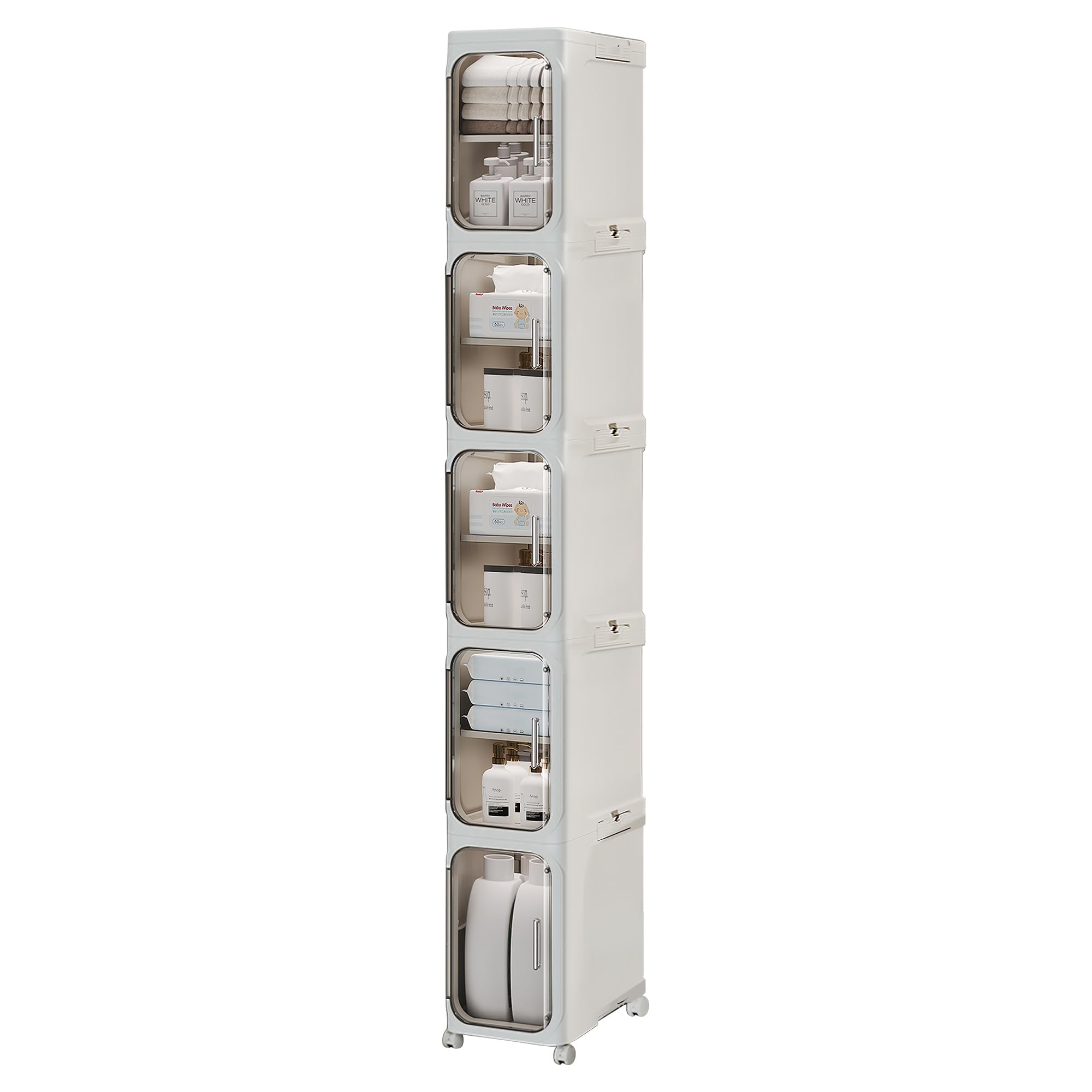 Lacusmall 5-Tier Slim Bathroom Storage Cabinet | Foldable Plastic Unit