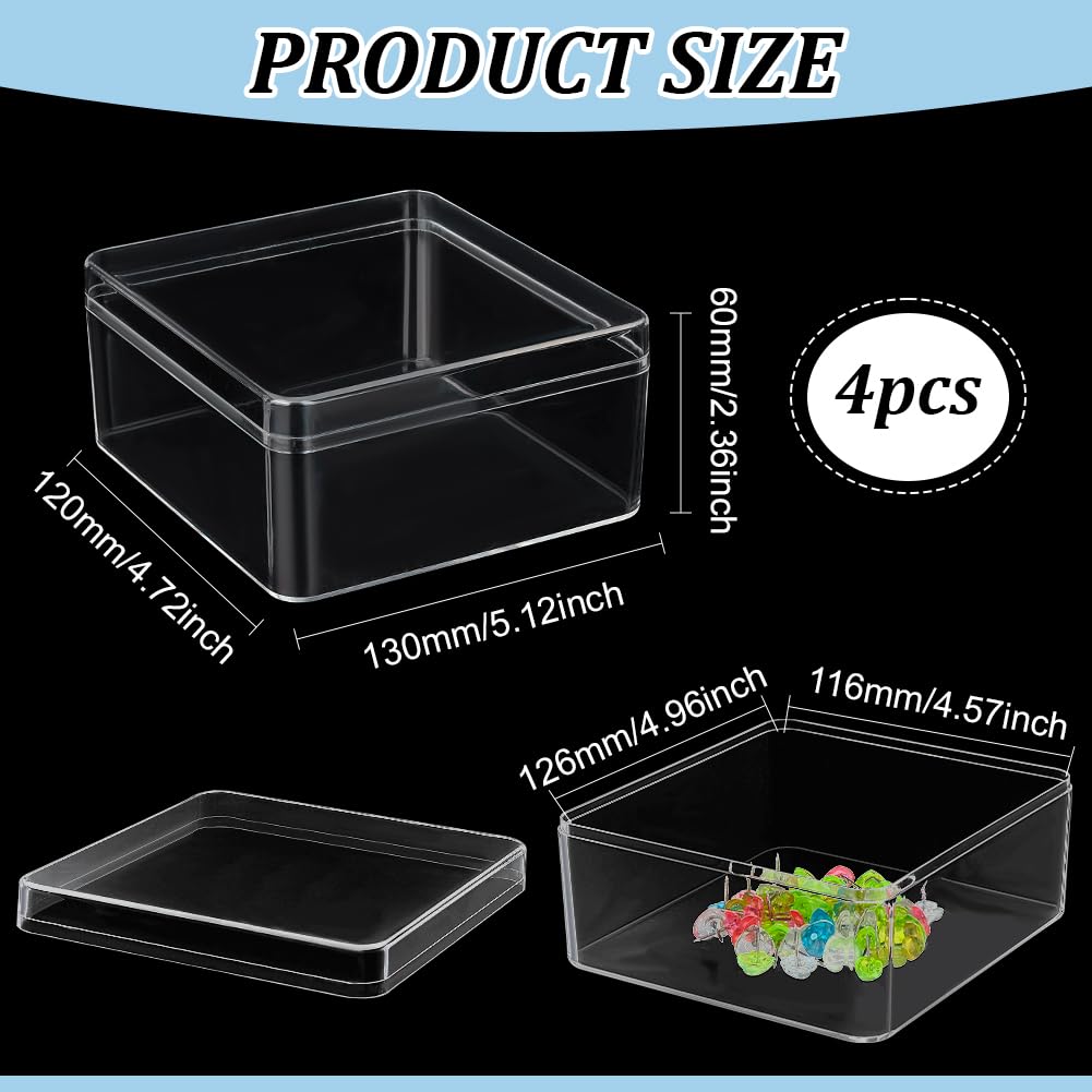 BENECREAT 4Pcs Acrylic Storage Boxes with Lids, 12x13x6cm Square Storage Containers Cube Storage Display Box for Wedding, Party, Treats - image 2