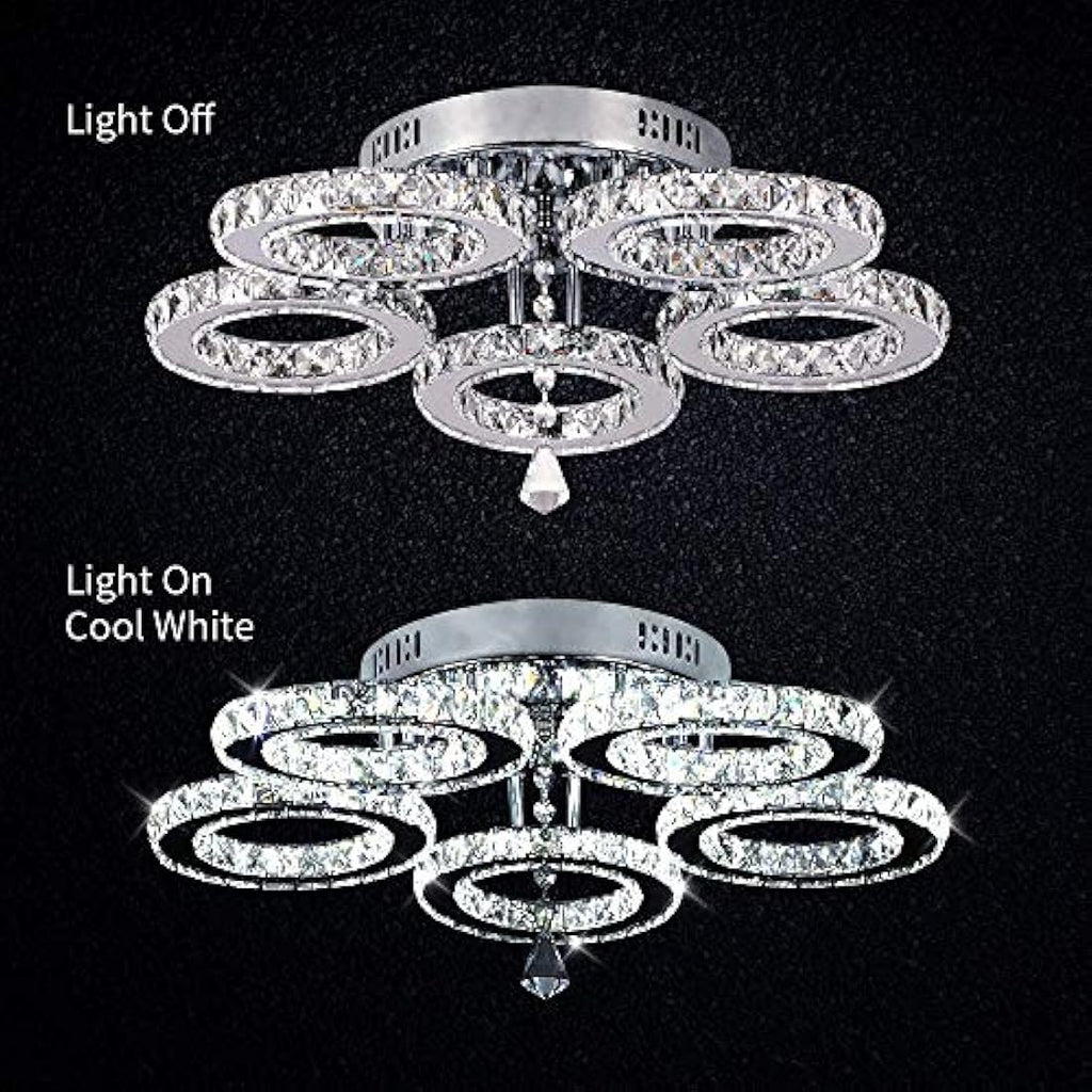 Modern Crystal Chandelier – 5 Ring LED Flush Mount Light