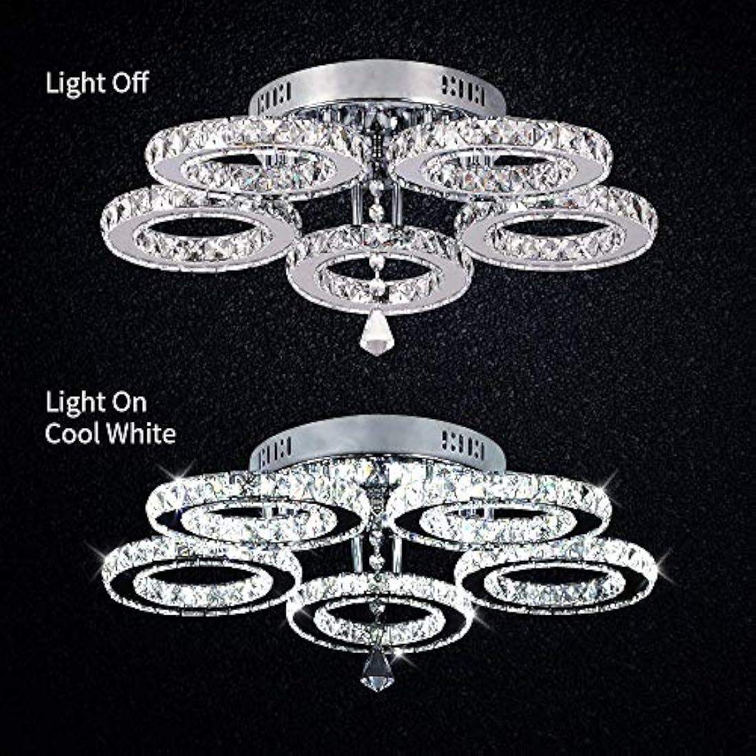 Modern Crystal Chandelier – 5 Ring LED Flush Mount Light