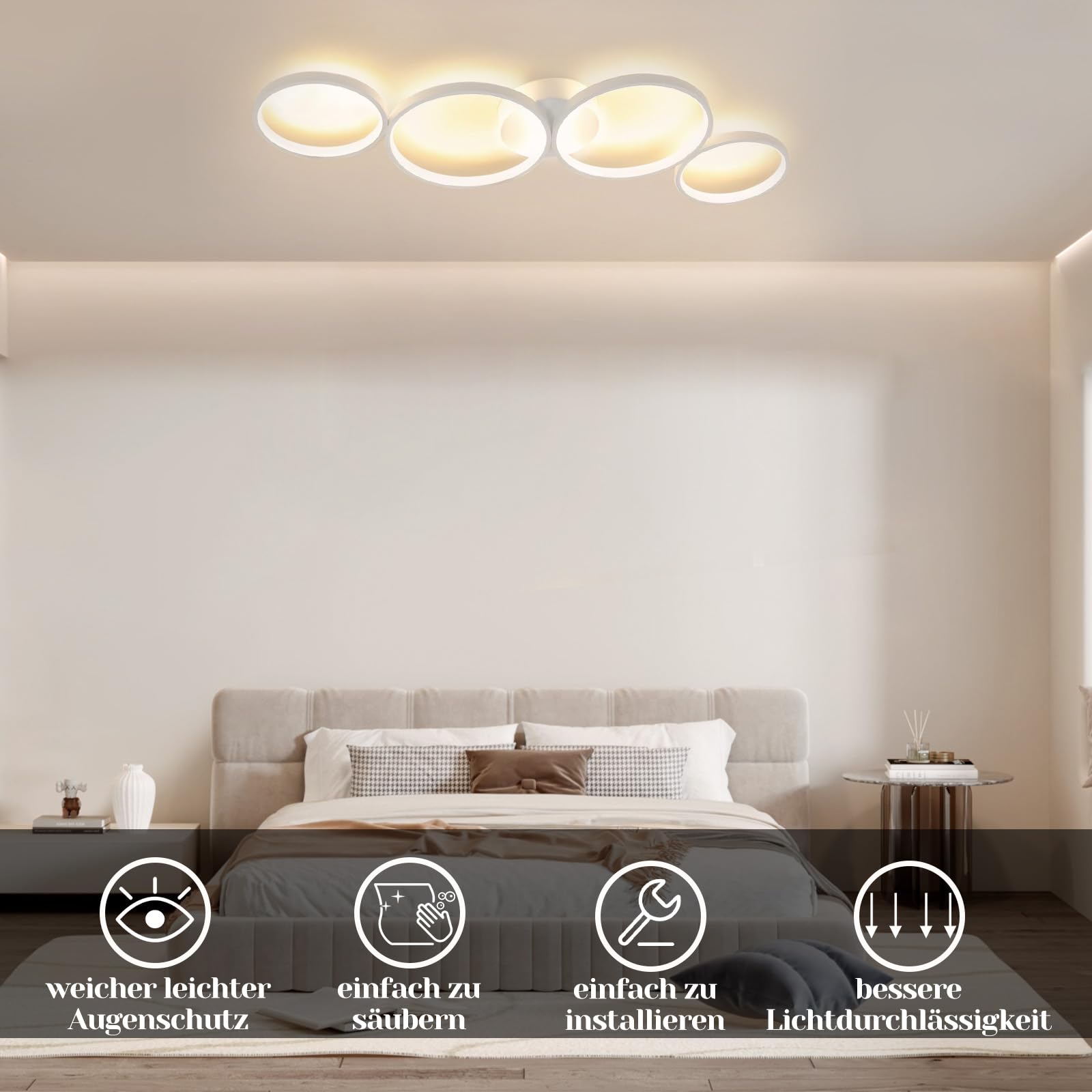 GBLY Modern LED Ceiling Light – 4-Ring Aluminium Lamp, 3000K Warm White