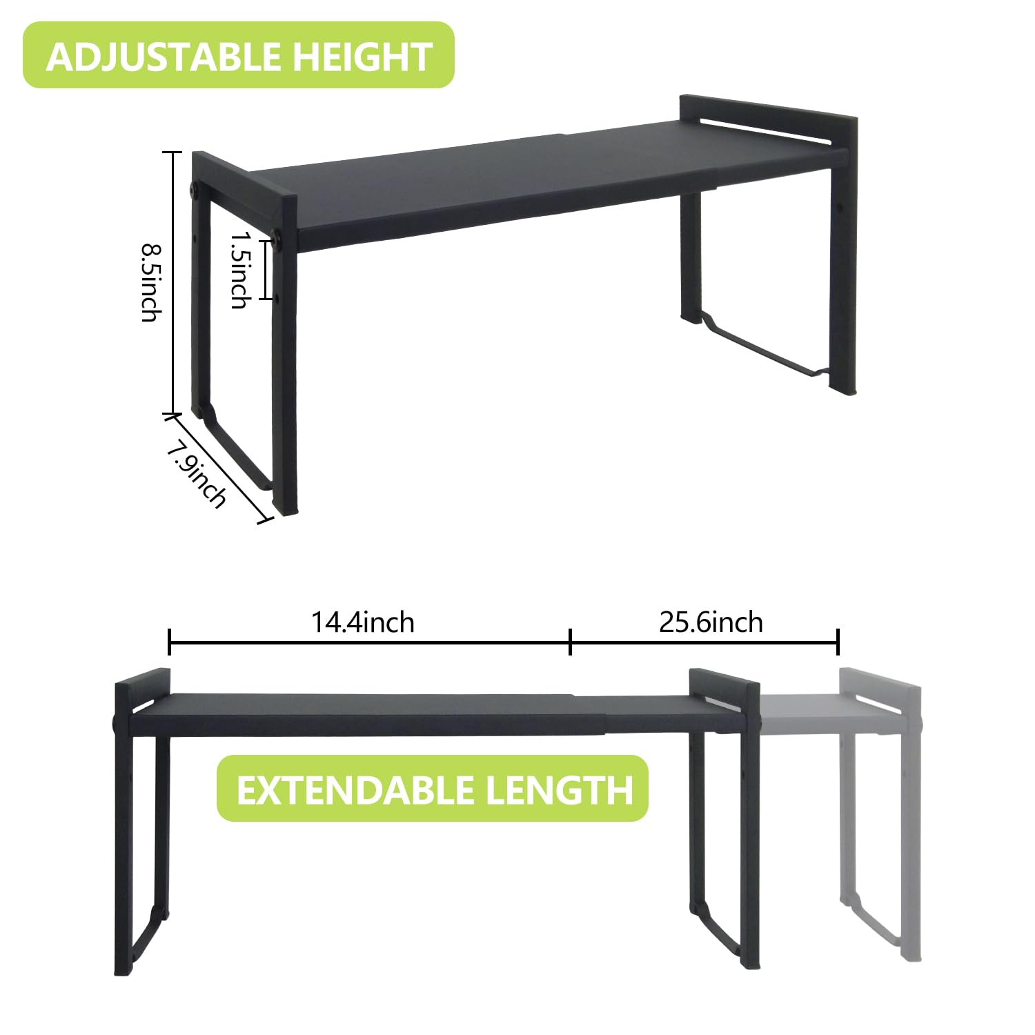 Goodsnetic Expandable Cabinet Shelf Organizer | 2 Pack Heavy Duty Metal