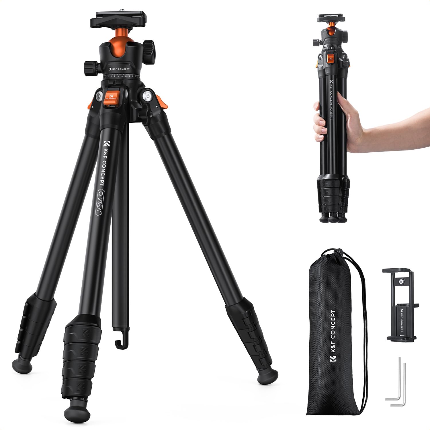K&F Concept 64" Lightweight Travel Tripod for DSLR and Phone
