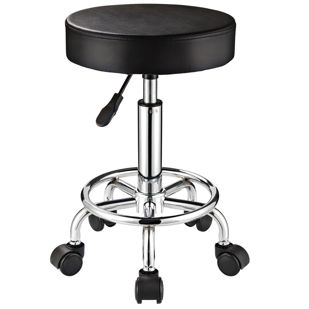 FNZIR Adjustable Stool with Wheels Round Rolling Stool for Spa Salon Massage Office Stool Chair Black