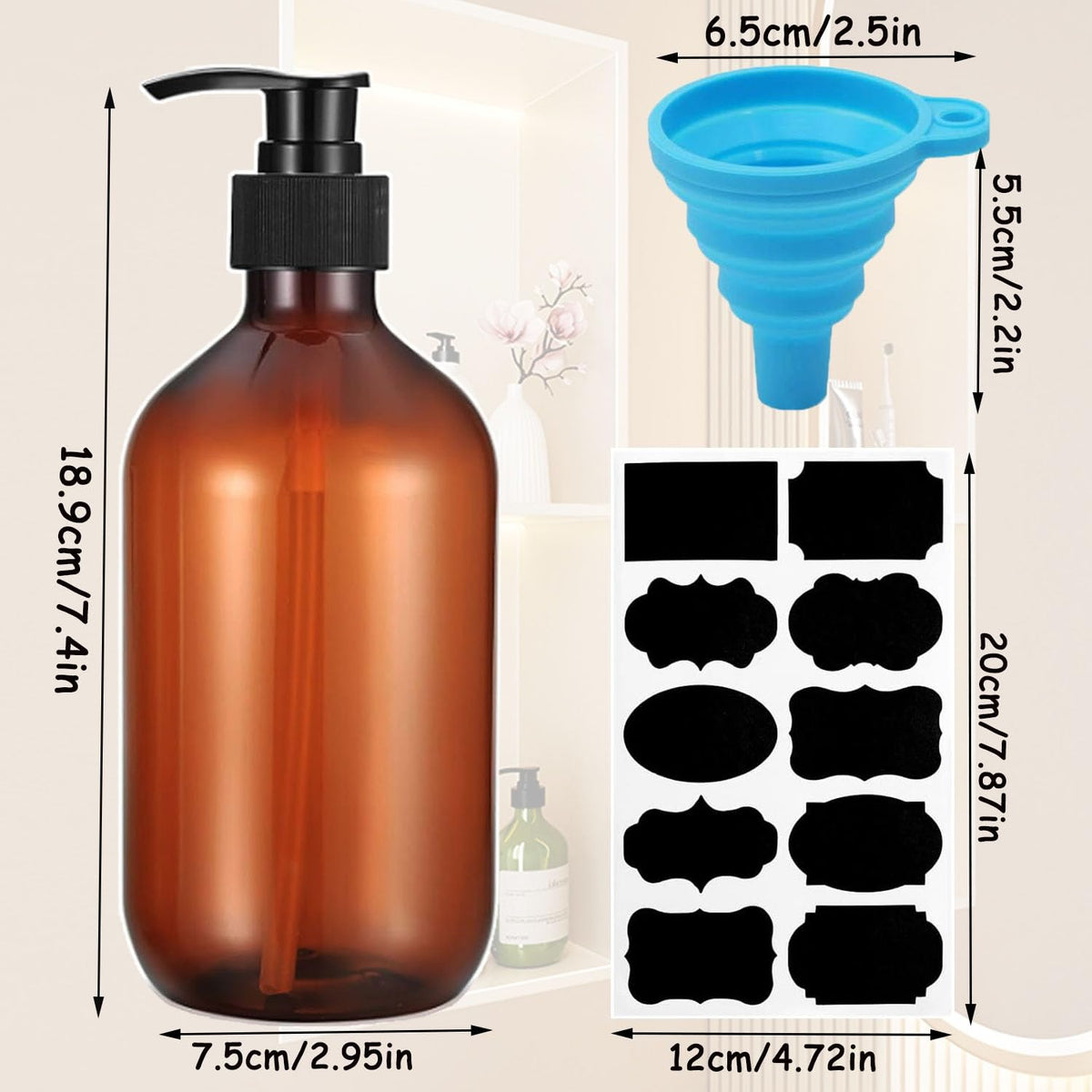 2 Package Shampoo Bottles With Pump, 500ml Brown Plastic shampoo bottles with pump - image 2