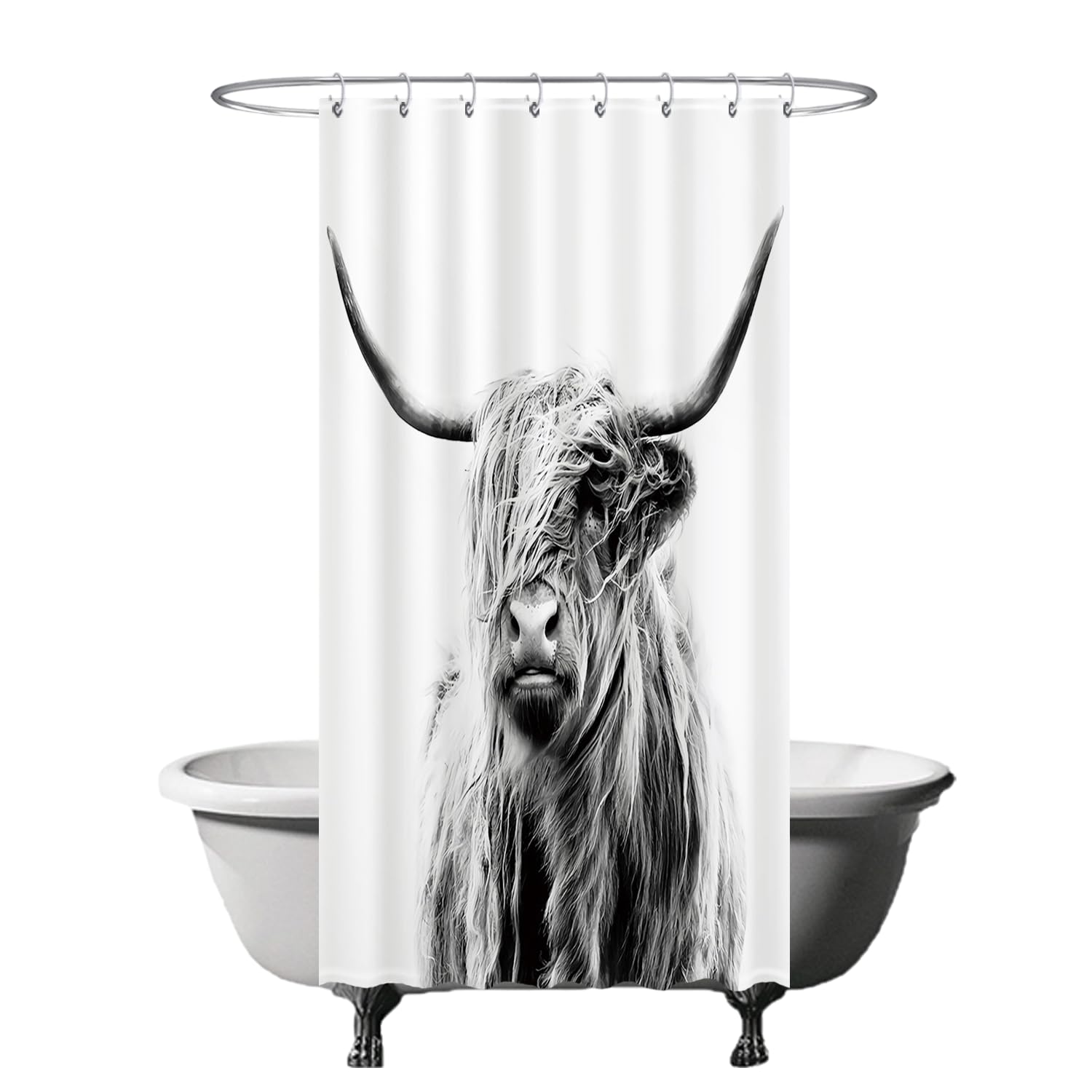 Ulticool Scottish Highlander Shower Curtain | Black & White | 120x200cm