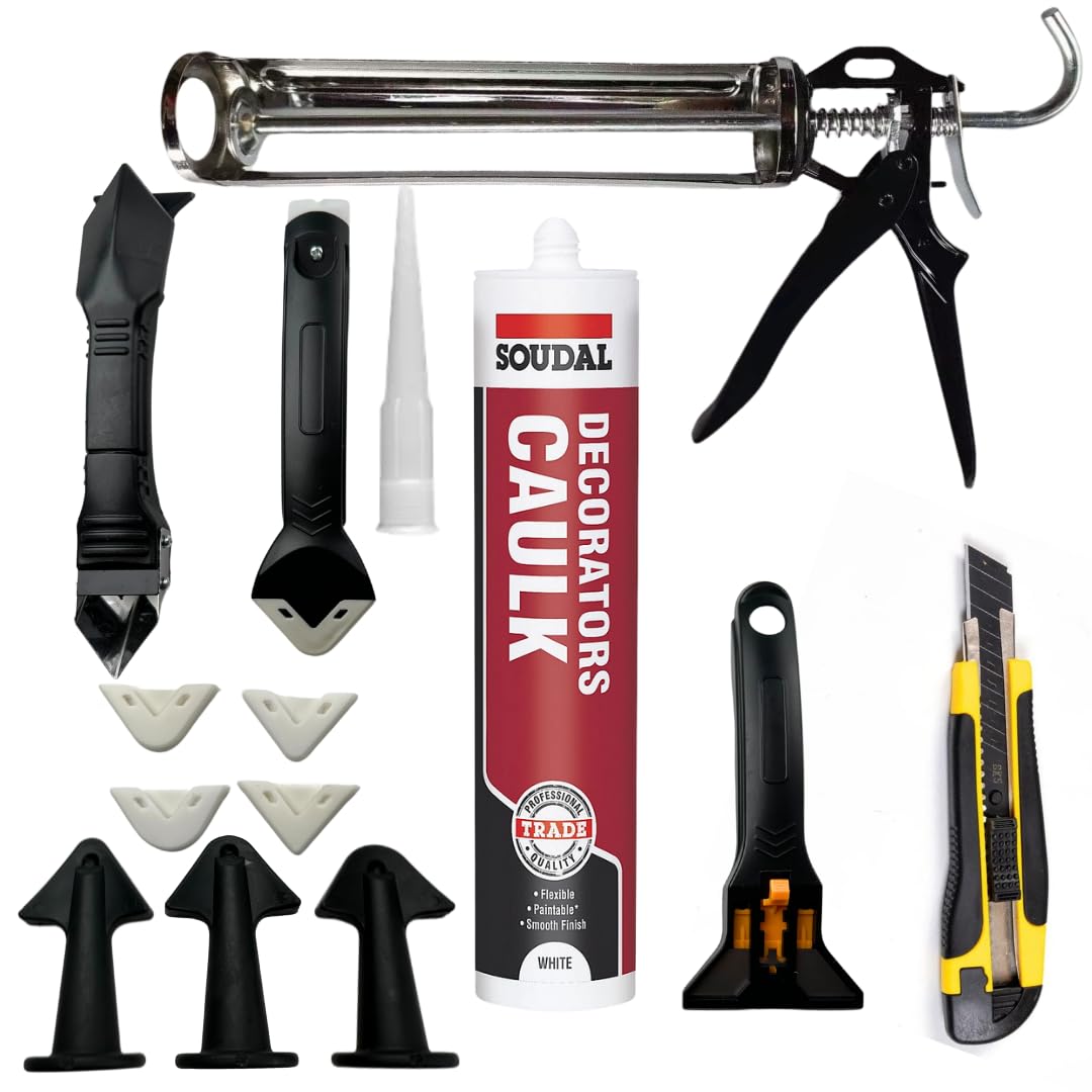 Tsekouri White Decorators Caulk Set with Sealant Gun and 3-in-1 Tool