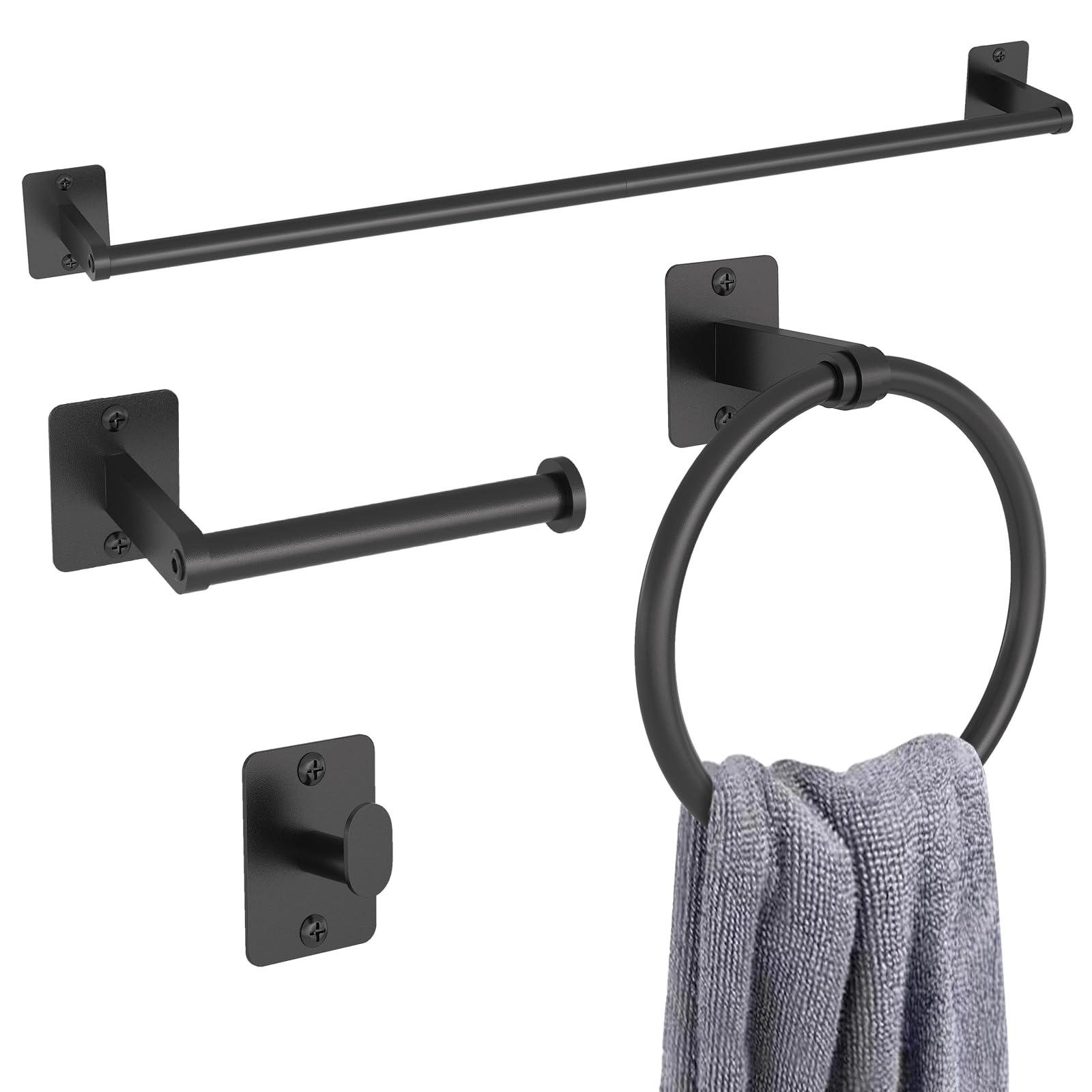 Gypie 4-Piece Black Metal Bathroom Hardware Set with 24" Towel Rail