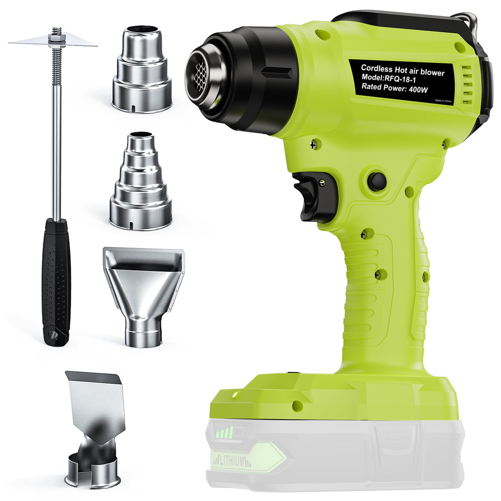 Jolof Store Cordless Heat Gun for Ryobi 18V ONE+ Battery with 4 Nozzles