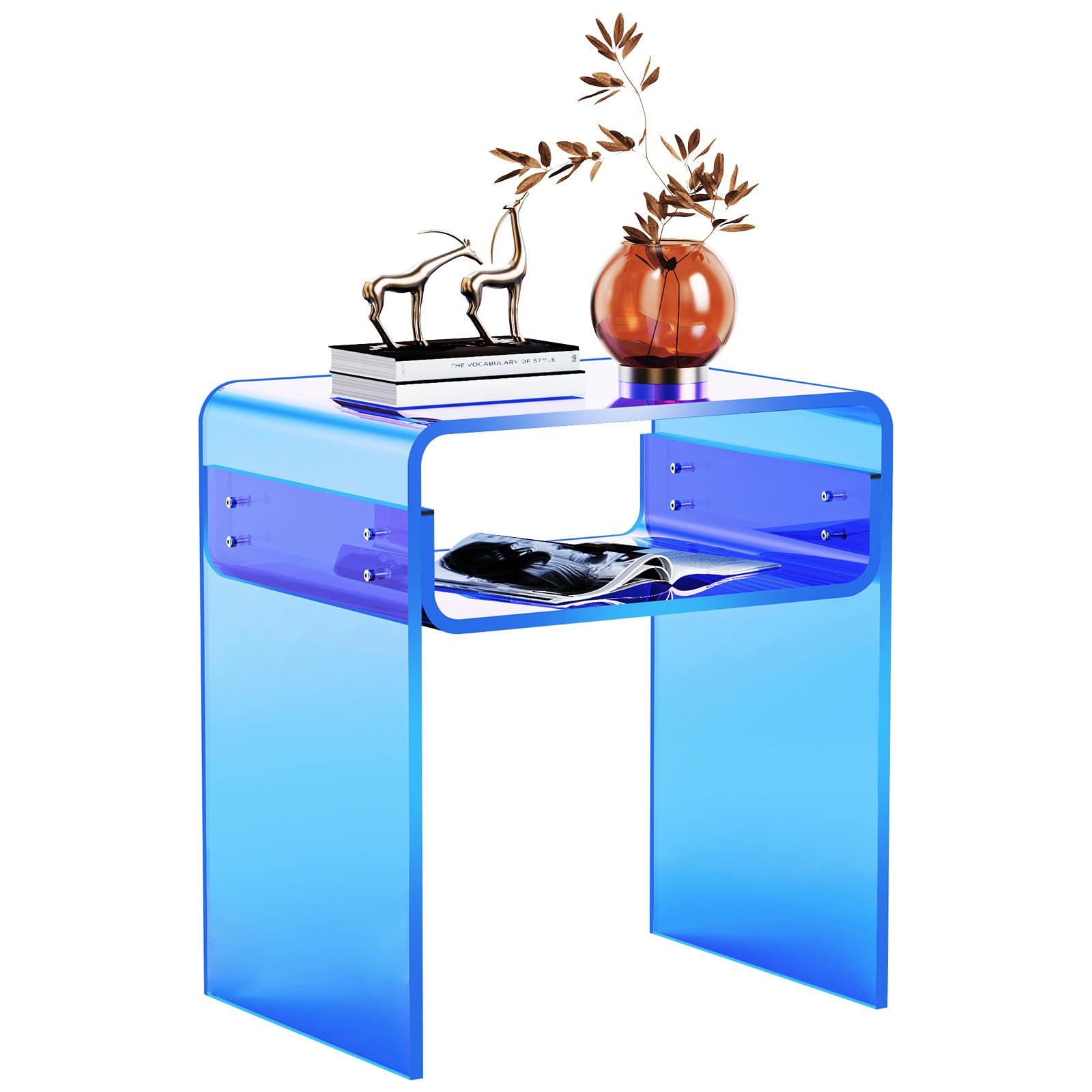 Solaround Acrylic Side Table | Modern Clear Blue Nightstand, 40x30x50cm