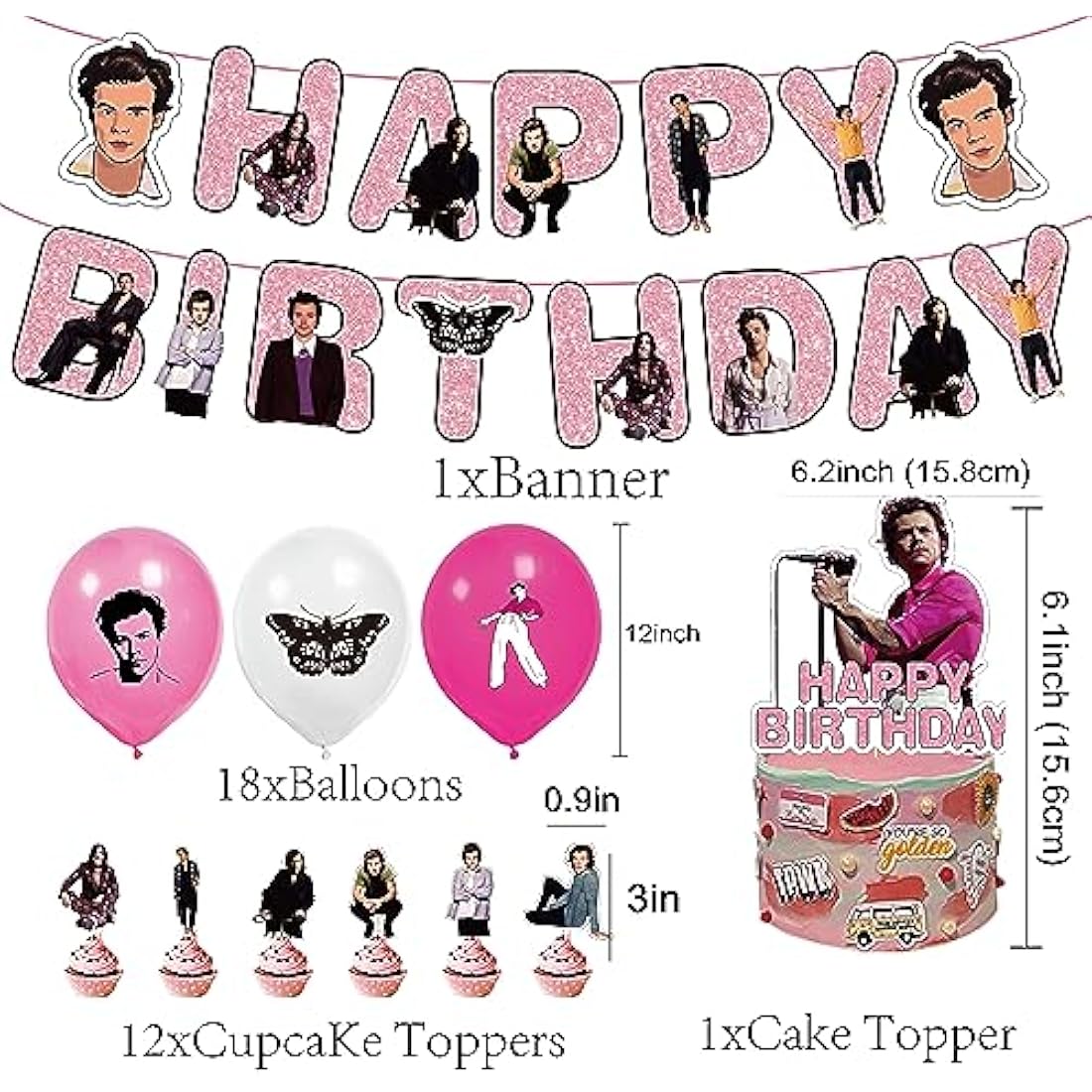 Music Singer Birthday Party Supplies - Banner, Cake Toppers