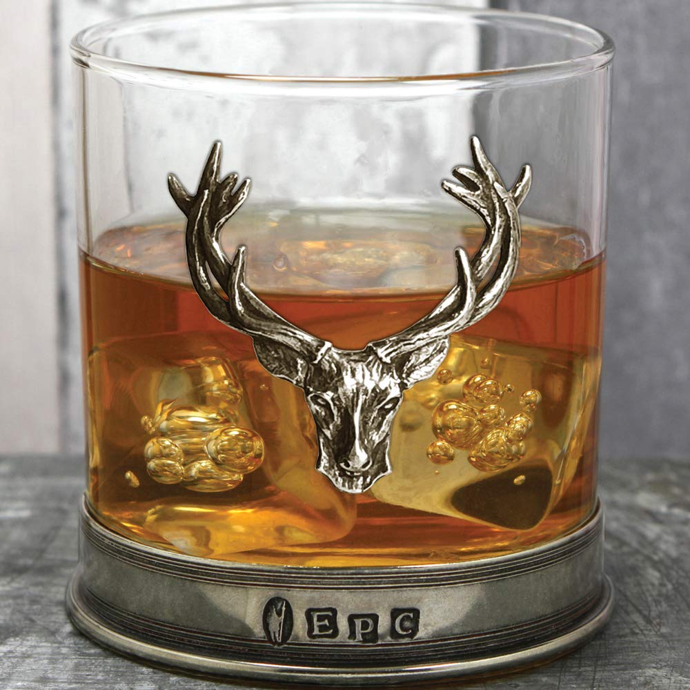 English Pewter Company Stag Head Whisky Glass with Pewter Base