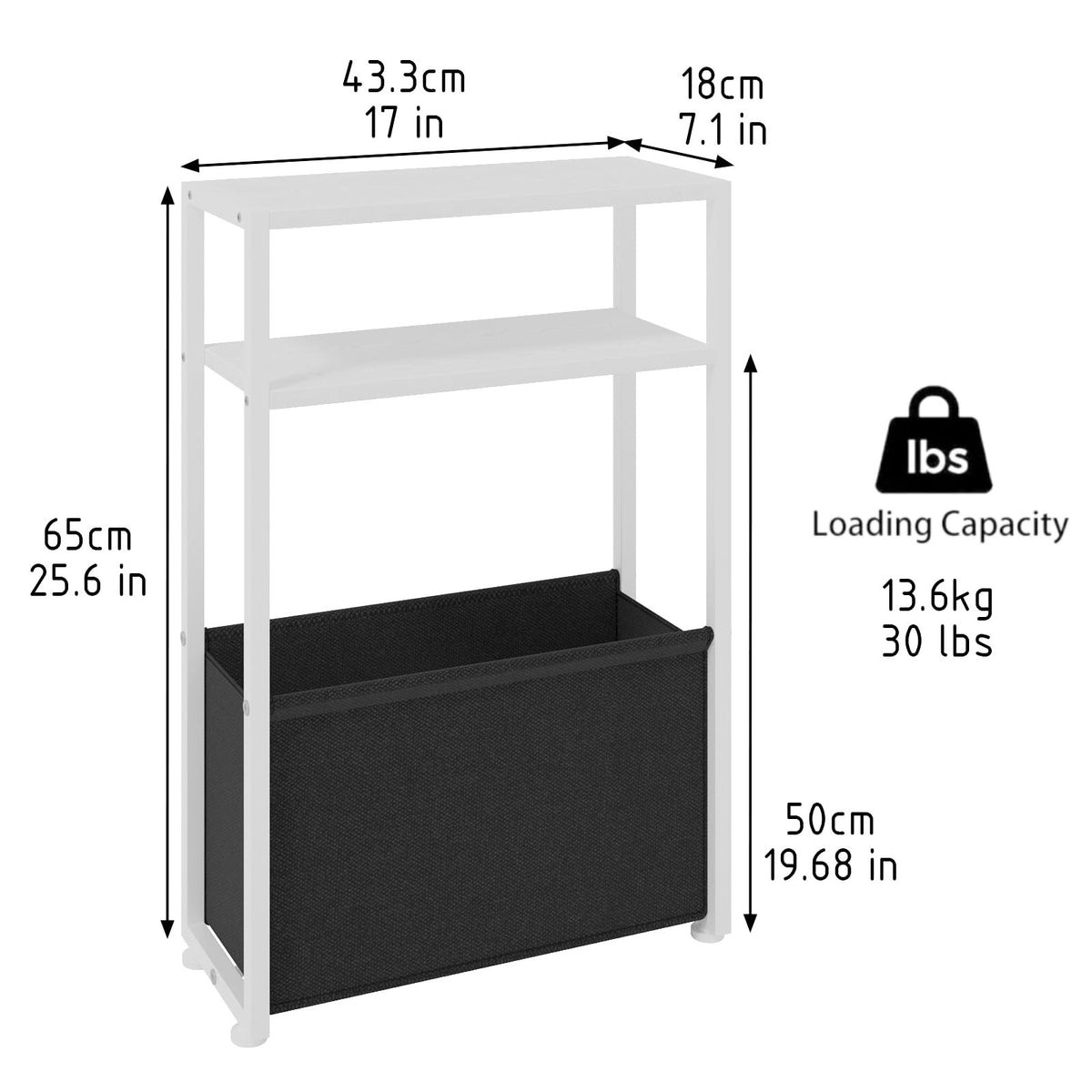 JERX Narrow Side Table with Fabric Basket, End Table for Small Spaces, Slim Side Table with Magazine Rack for Living Room Office Bedroom and Bathroom - image 2