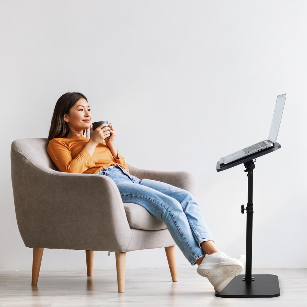 comfoyar C Shaped Side Table Adjustable Height, 360° Swivel 180° Flip Bedside Table with Slat for Sofa Bathtub - image 3